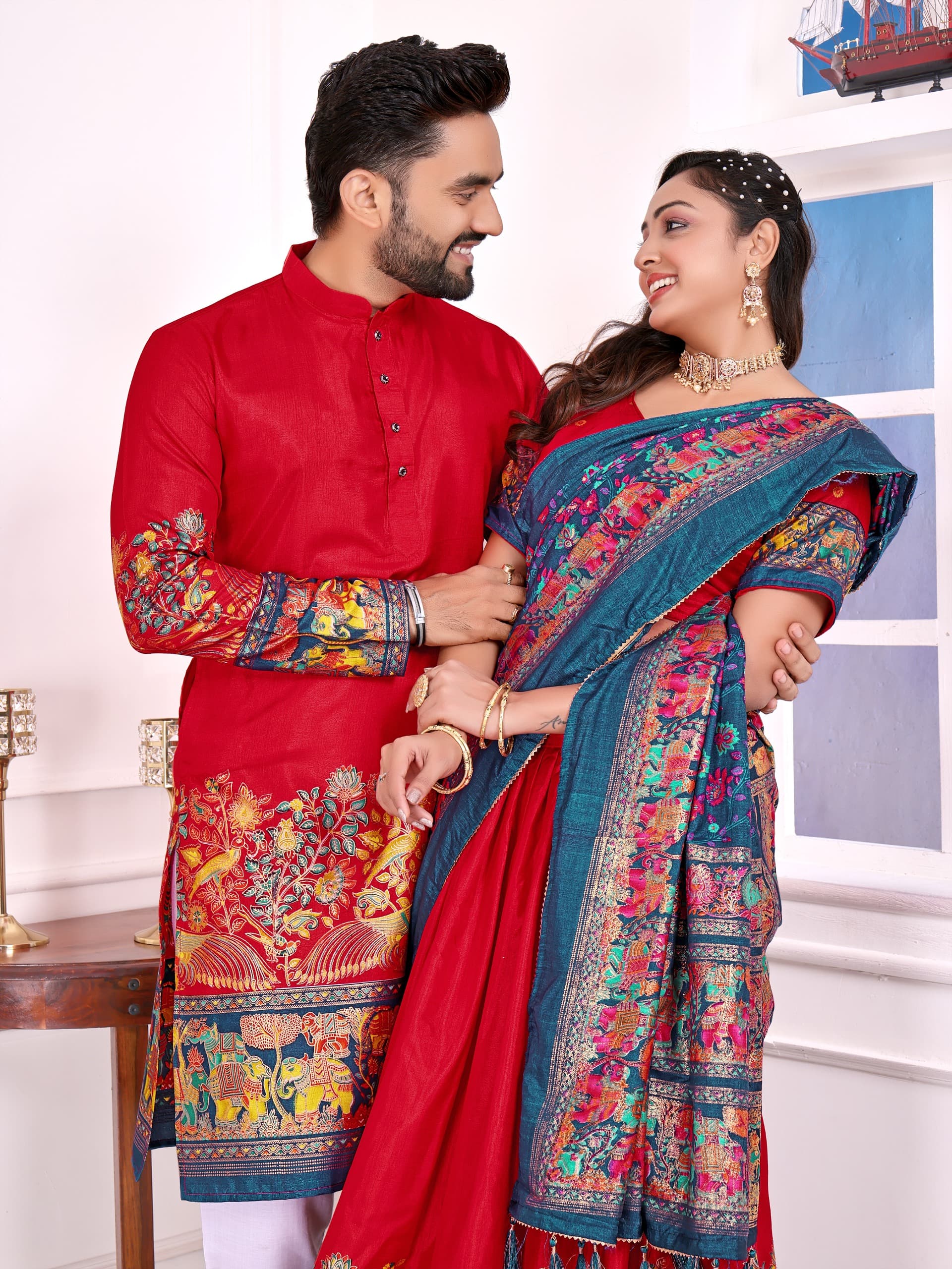 Red Dola Silk Couple Combo – New Festive Launch