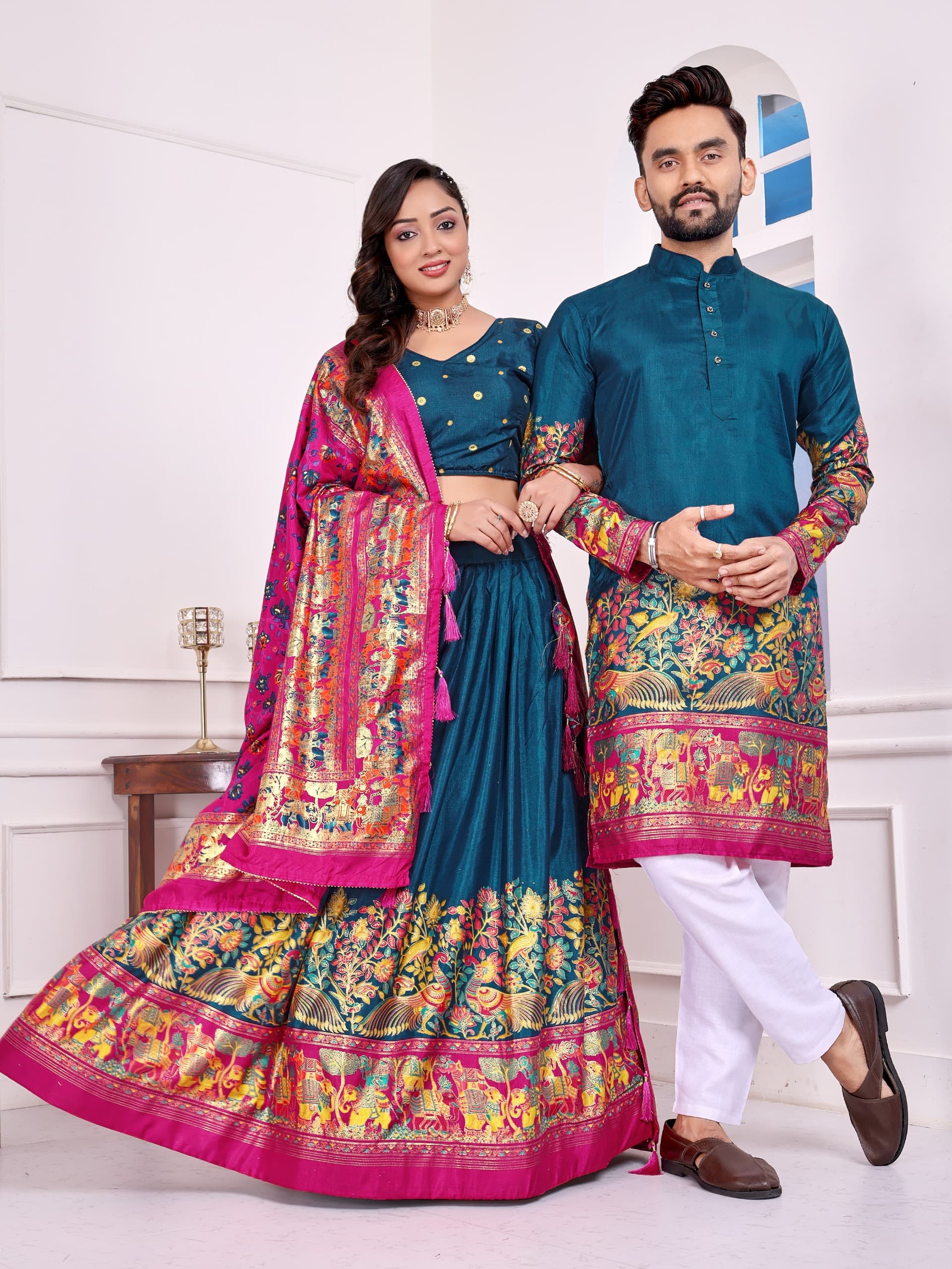 Navy Blue Dola Silk Couple Combo – New Festive Launch