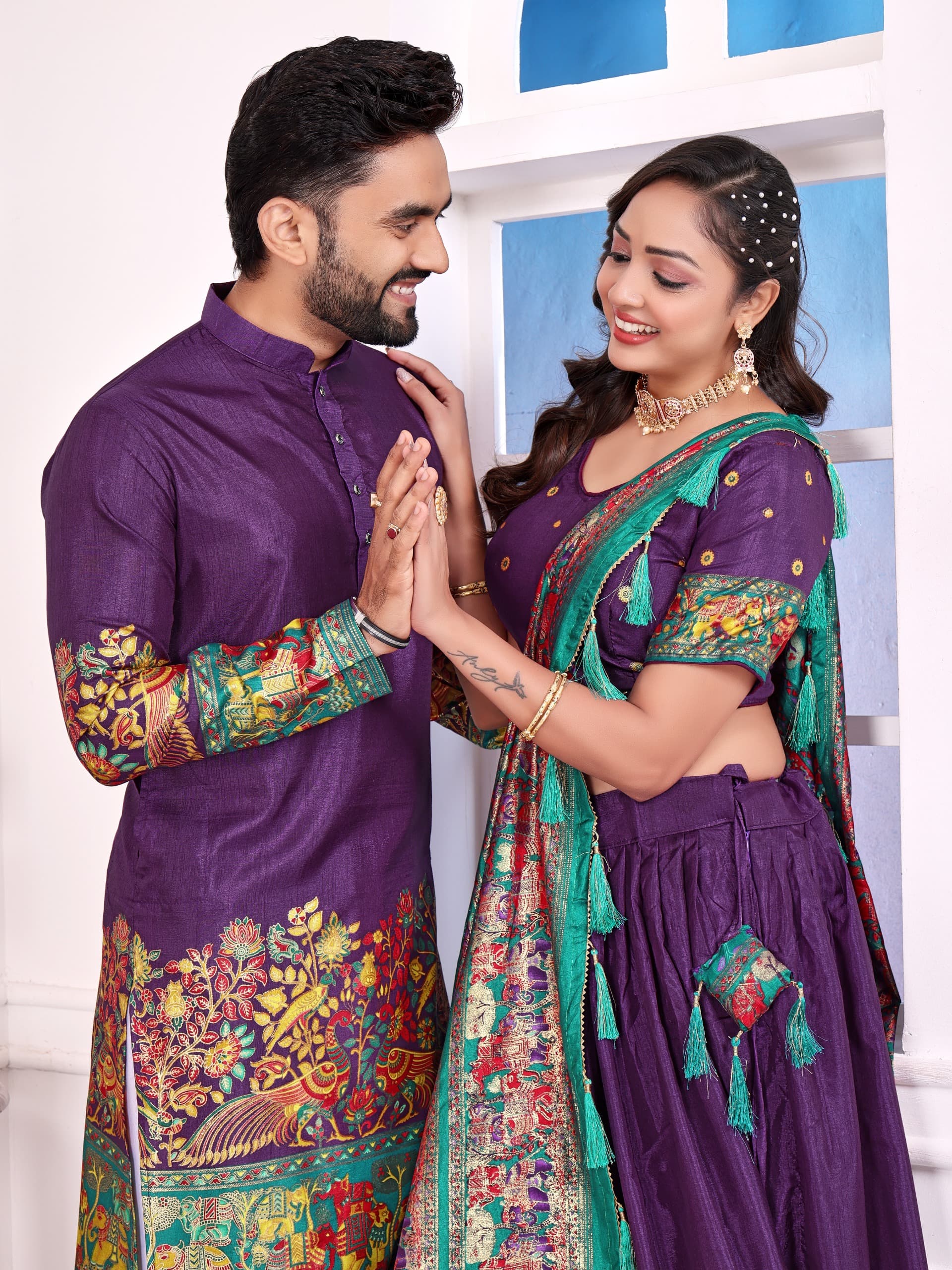 Purple Dola Silk Couple Combo – New Festive Launch