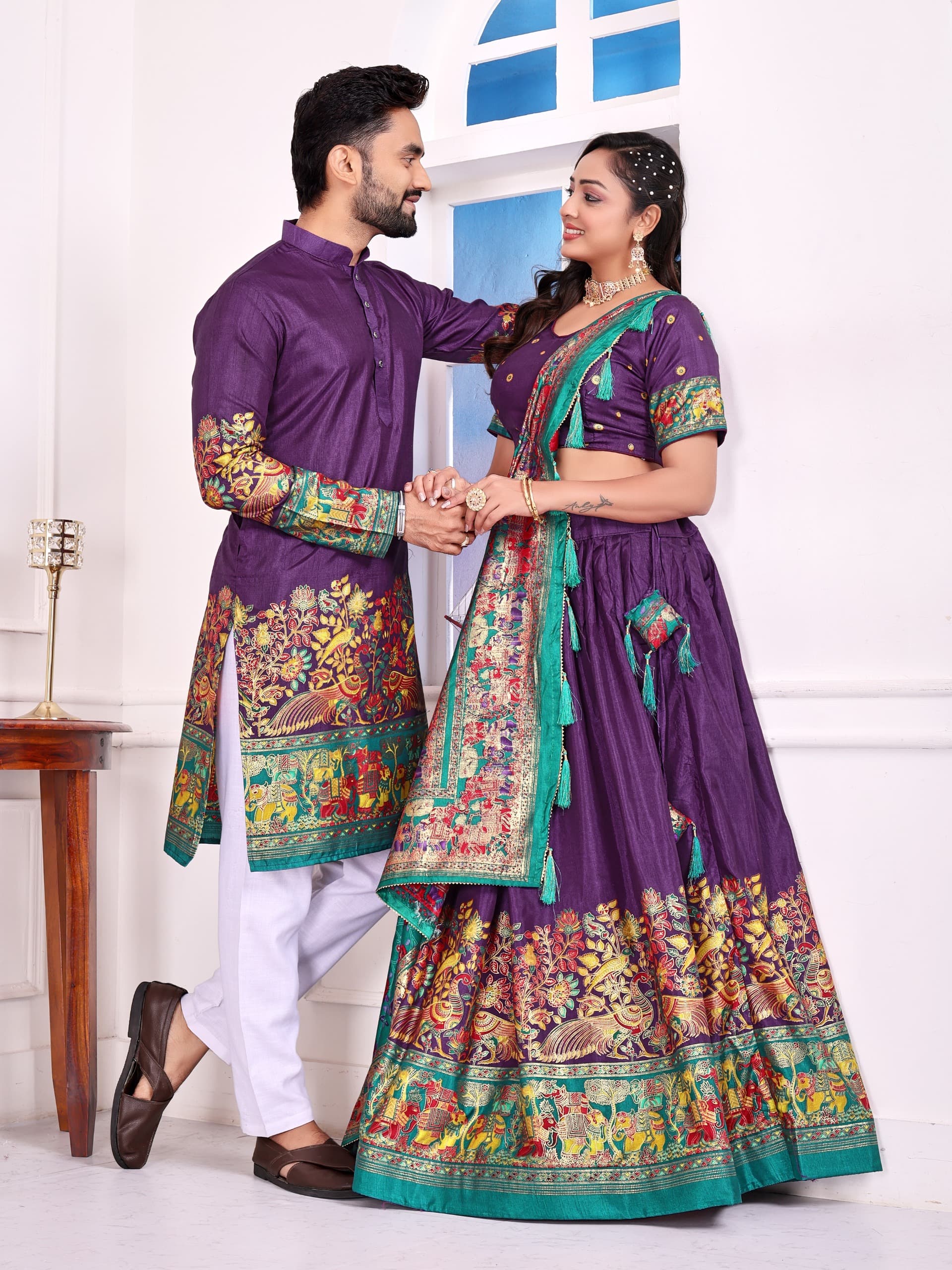 Purple Dola Silk Couple Combo – New Festive Launch