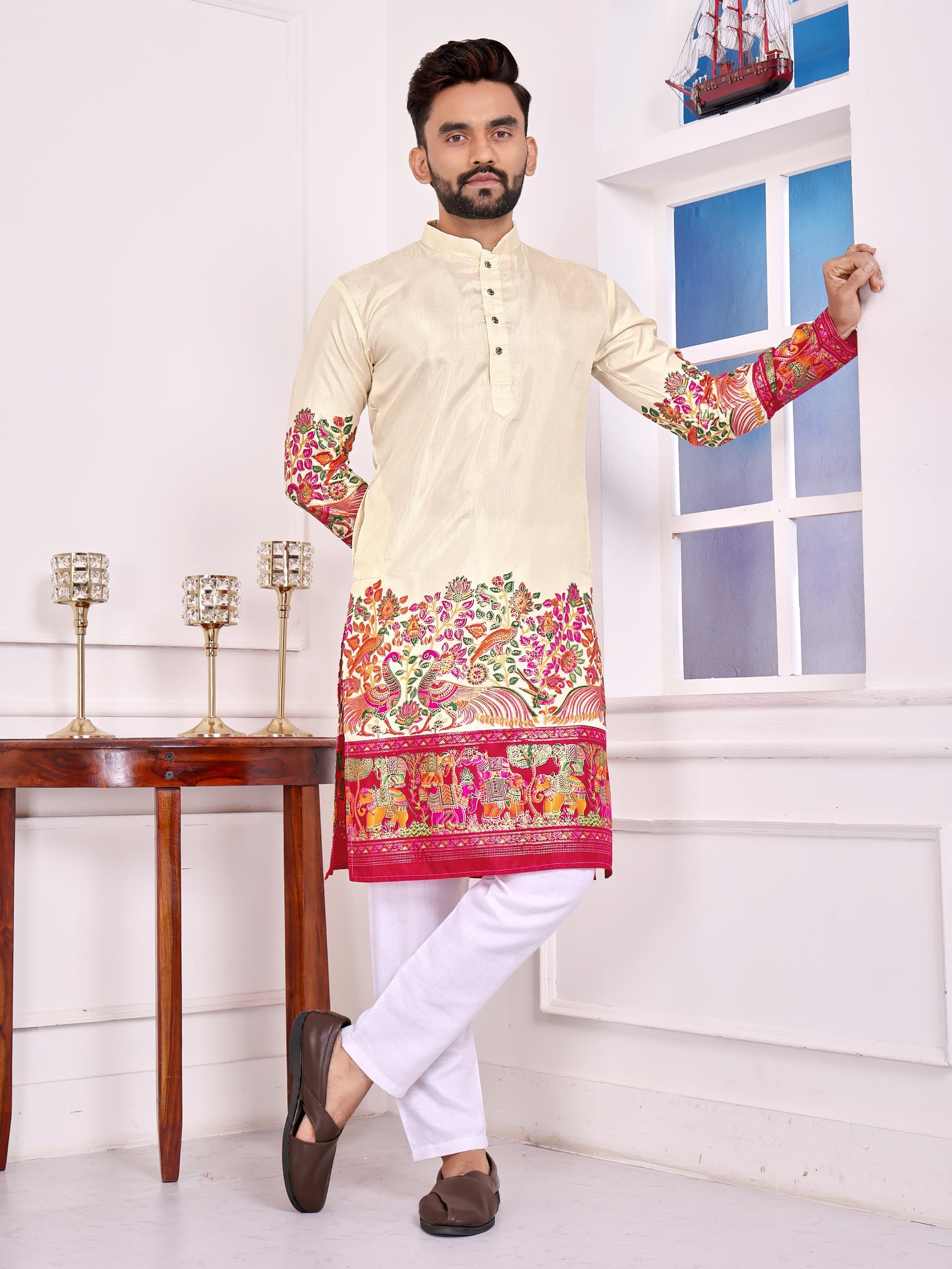 Cream Dola Silk Couple Combo – New Festive Launch