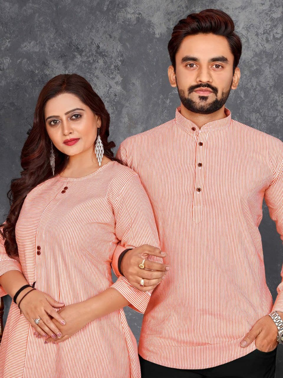 Pink Festive Couple Combo – Men's Short Kurta & Women's Tunic Top