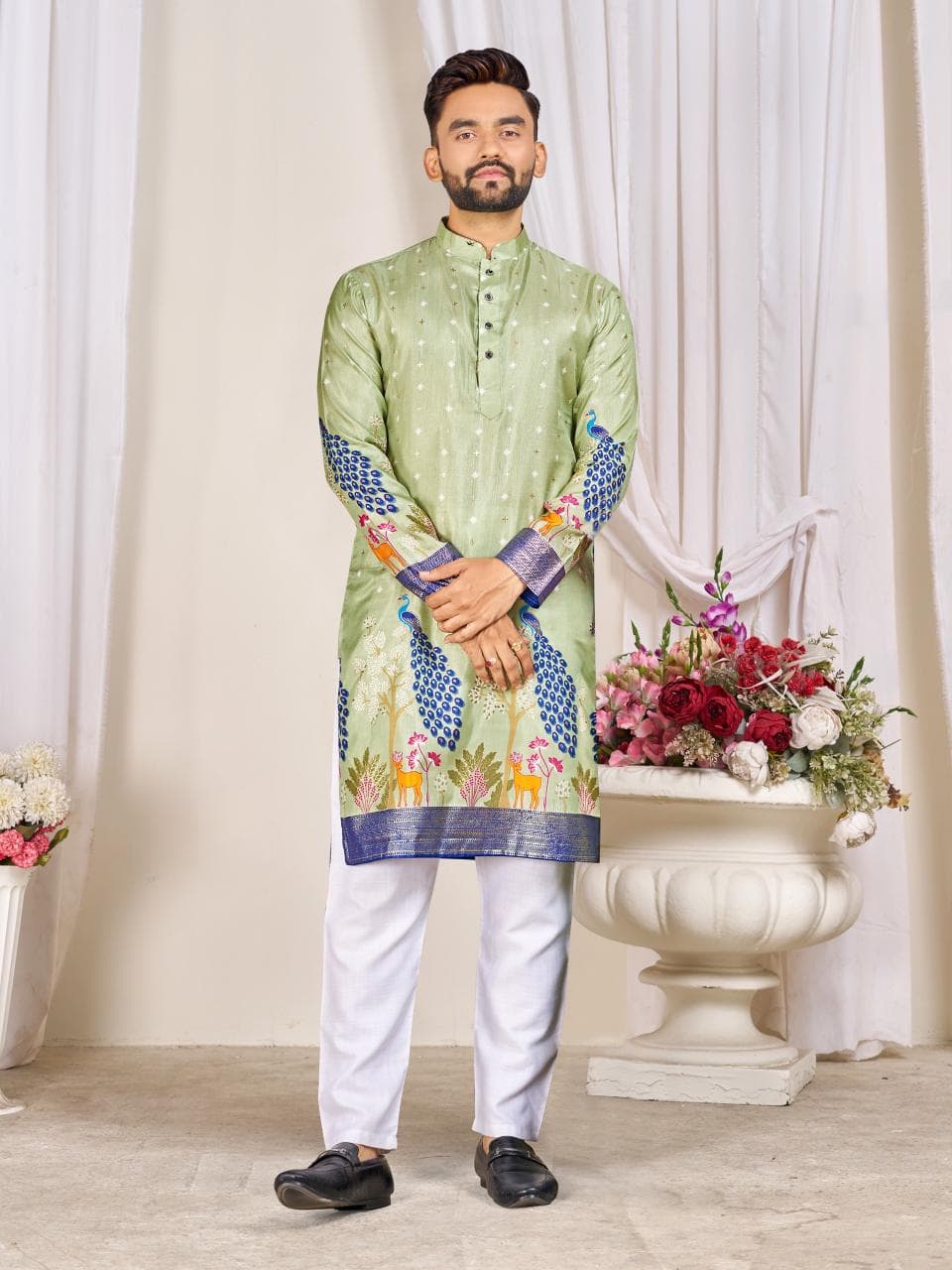 Green Men's Kurta & Women's Lehenga Choli Set