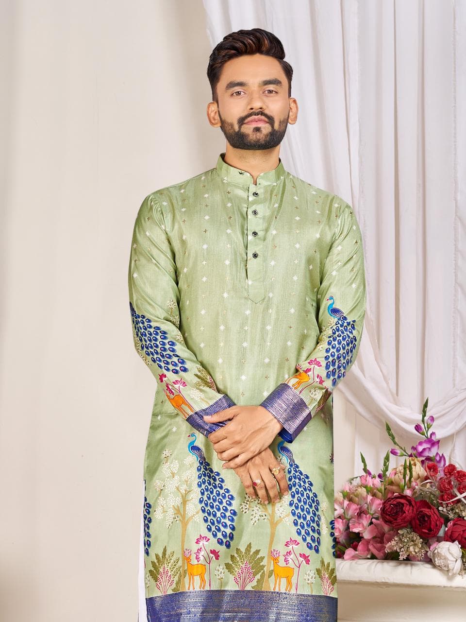 Green Men's Kurta & Women's Lehenga Choli Set
