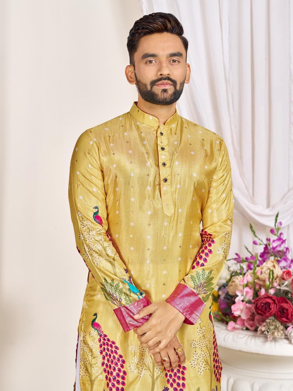 Yellow Men's Kurta & Women's Lehenga Choli Set
