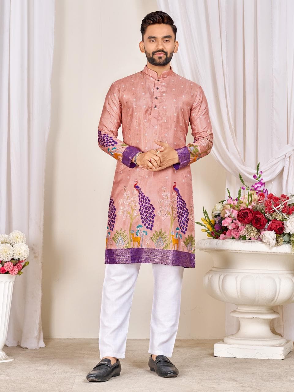 Rose Pink Men's Kurta & Women's Lehenga Choli Set