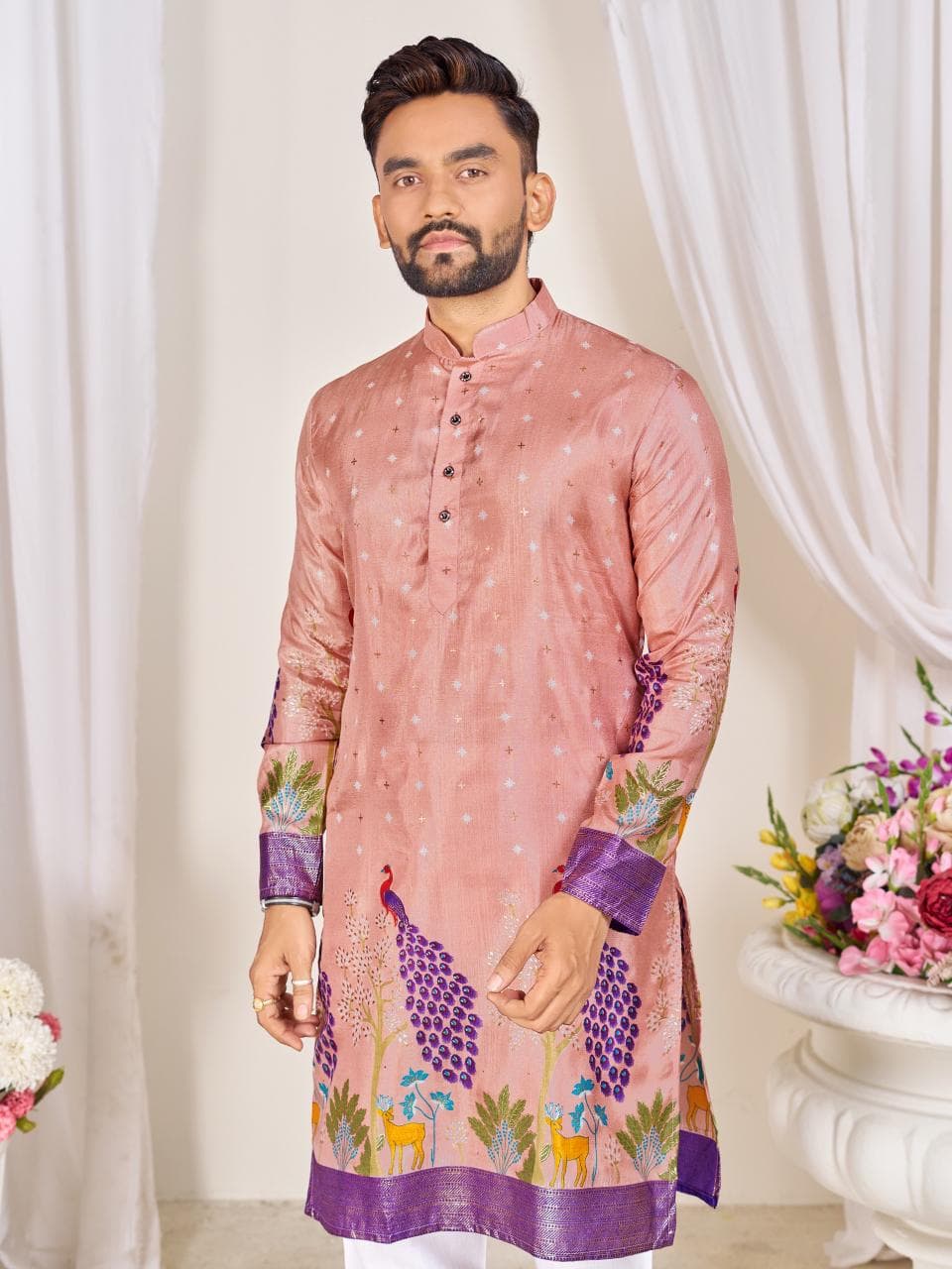 Rose Pink Men's Kurta & Women's Lehenga Choli Set