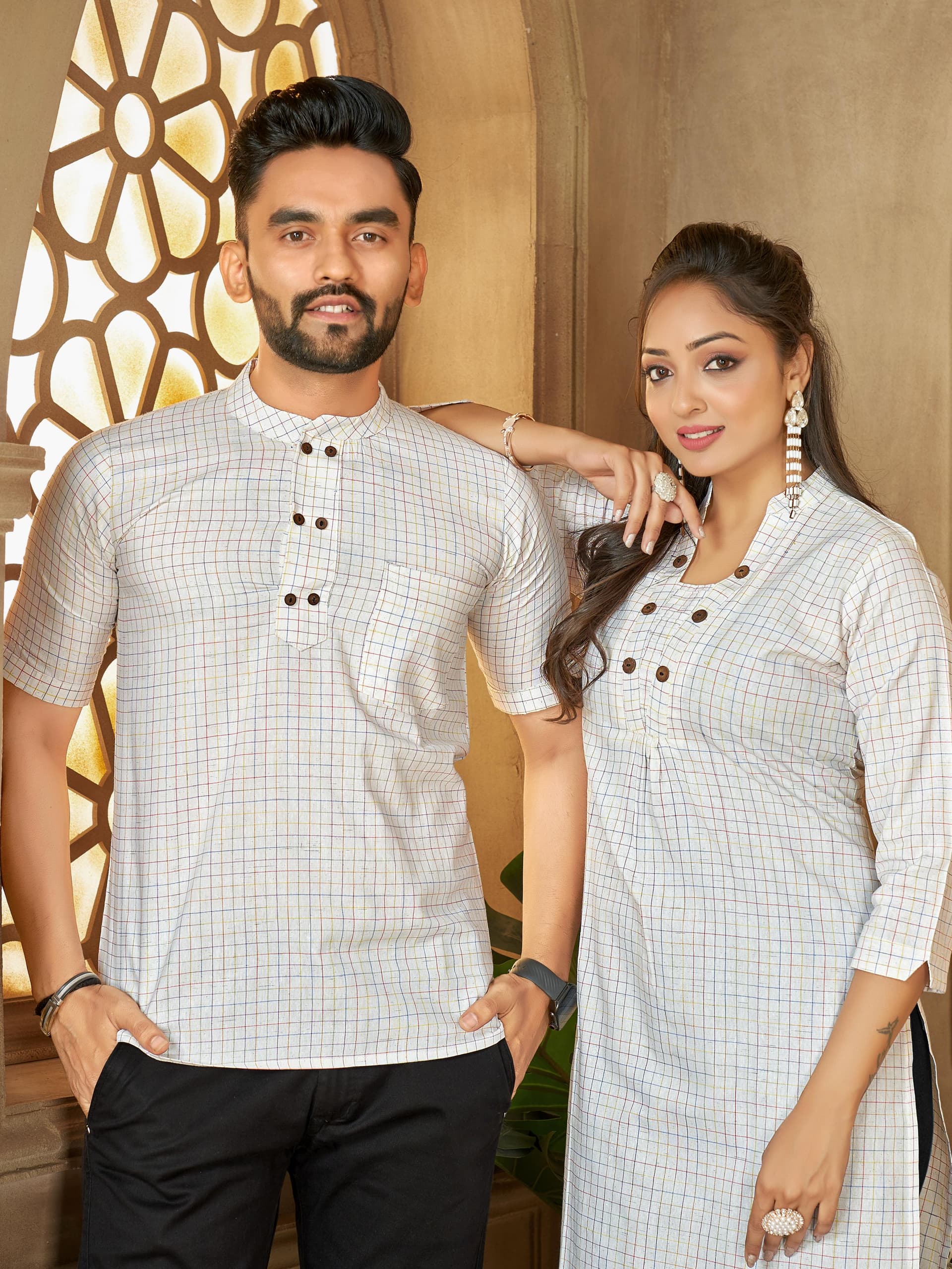 White Men's Short Kurta & Women's Long Tunic