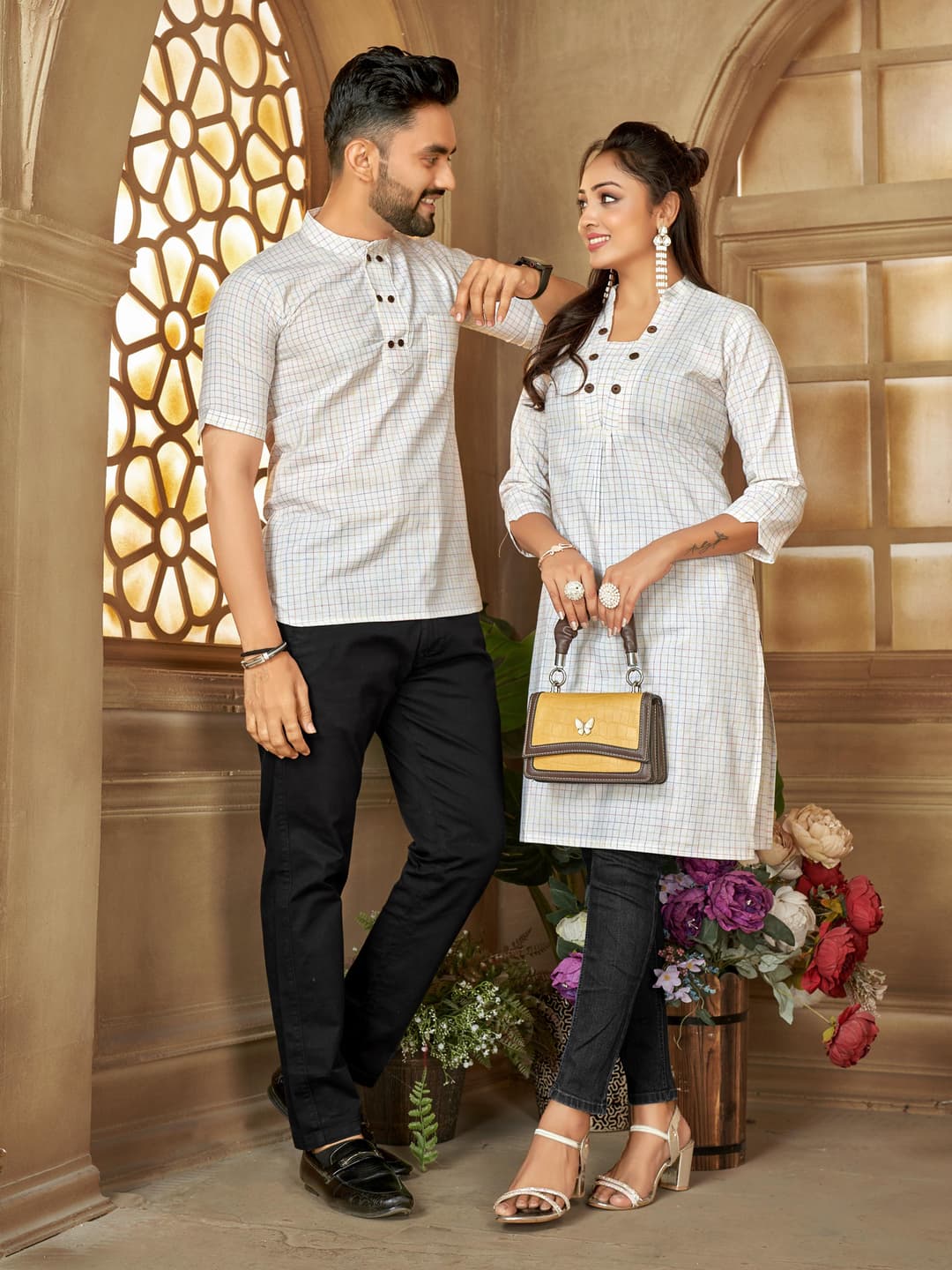 White Men's Short Kurta & Women's Long Tunic