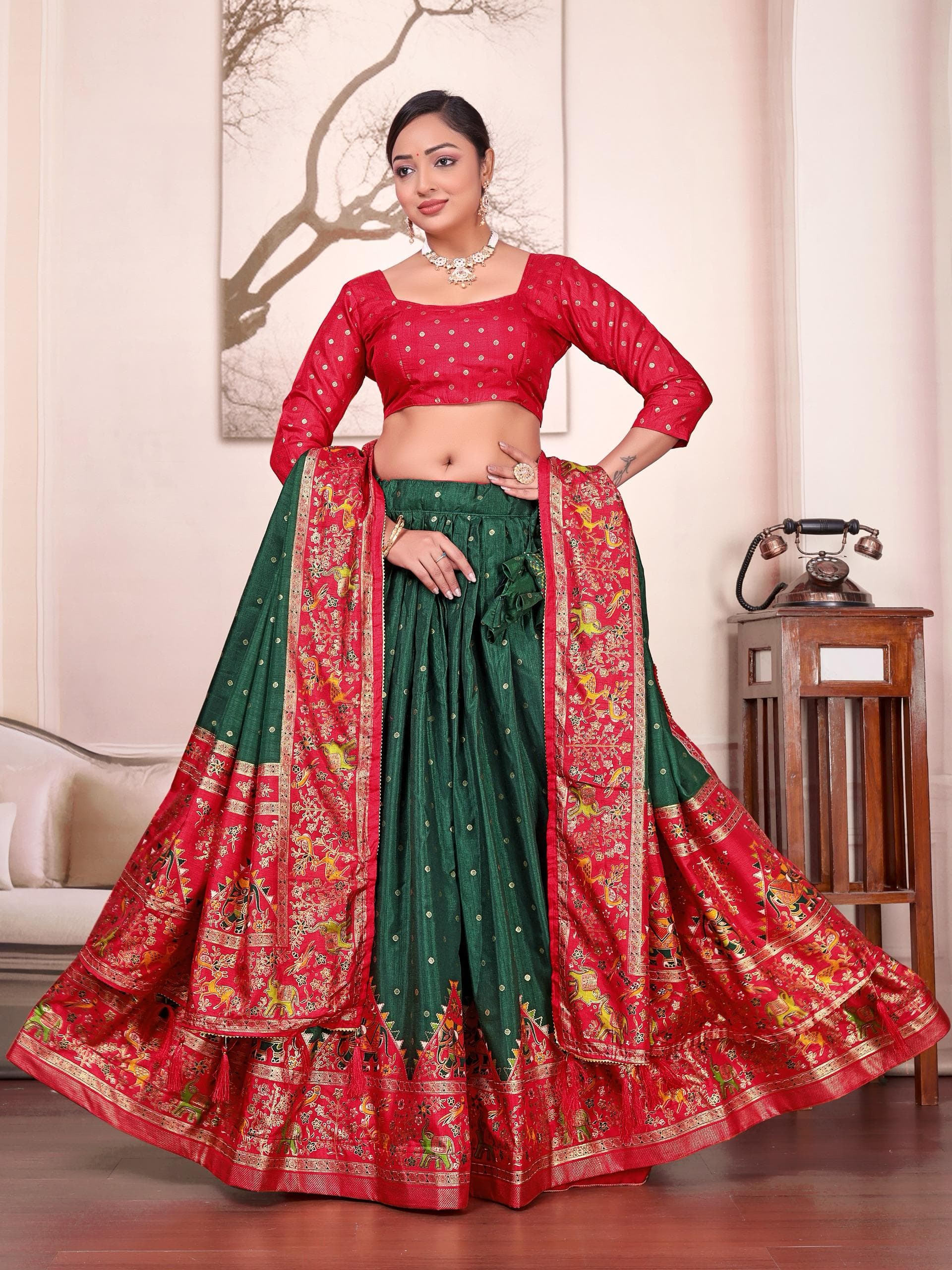 Mineral Green Dola Silk Couple Combo Men's Kurta & Women's Lehenga Set