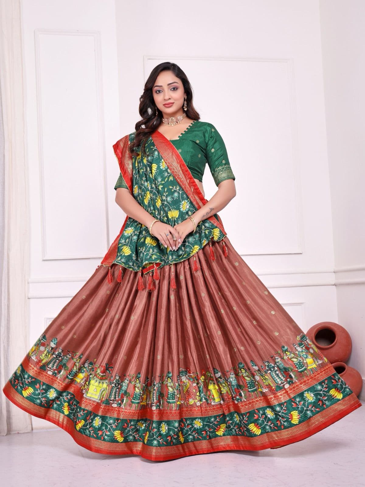 Dusky Rose Dola Silk Couple Combo Men Kurta & Women Lehenga Set