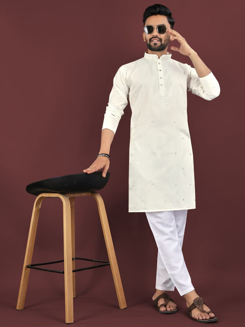 Off White Traditional Men's Kurta Pajama Set