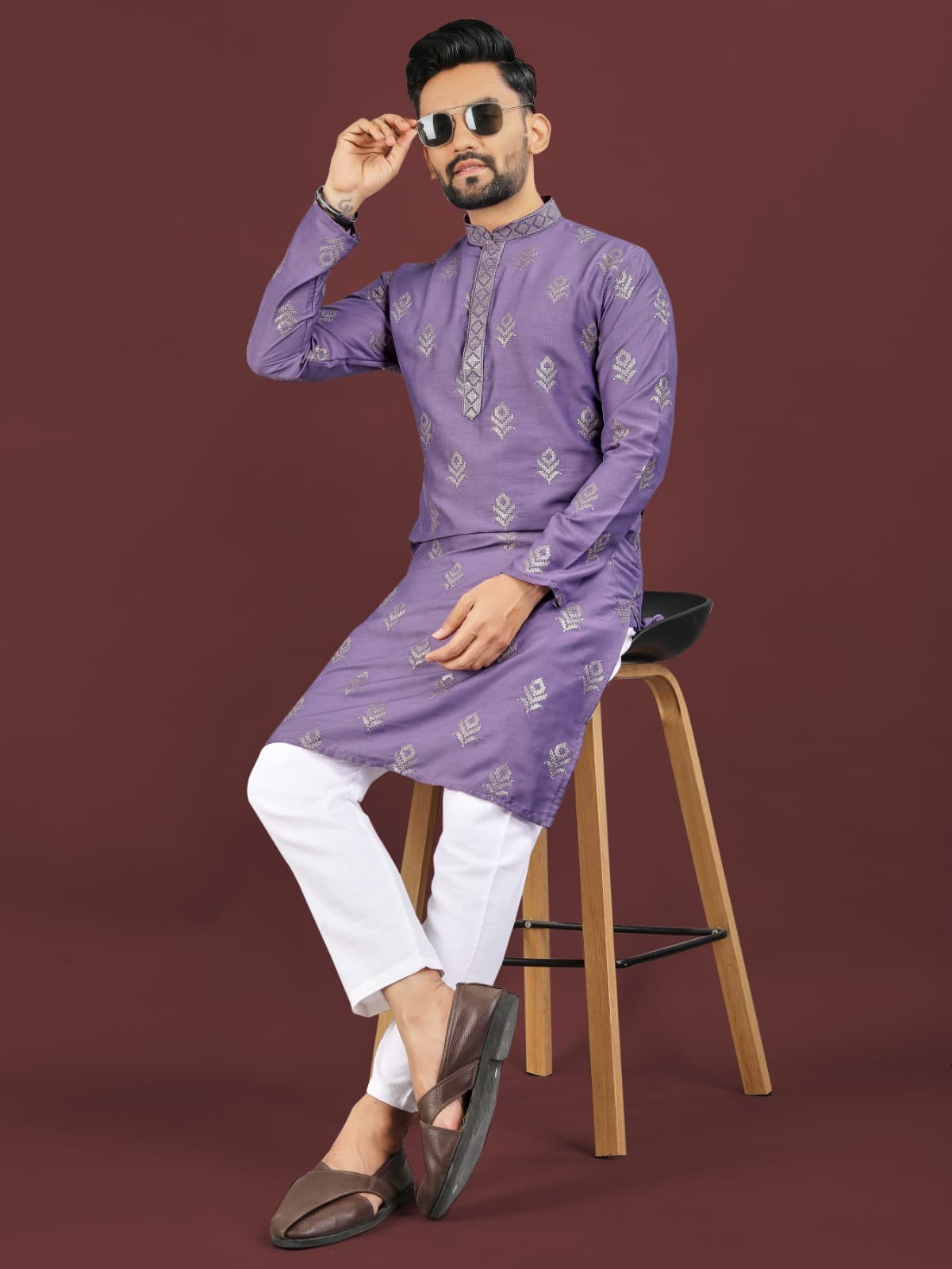 Purple Viscose Silk Kurta Pajama – Sequins Embroidery Work