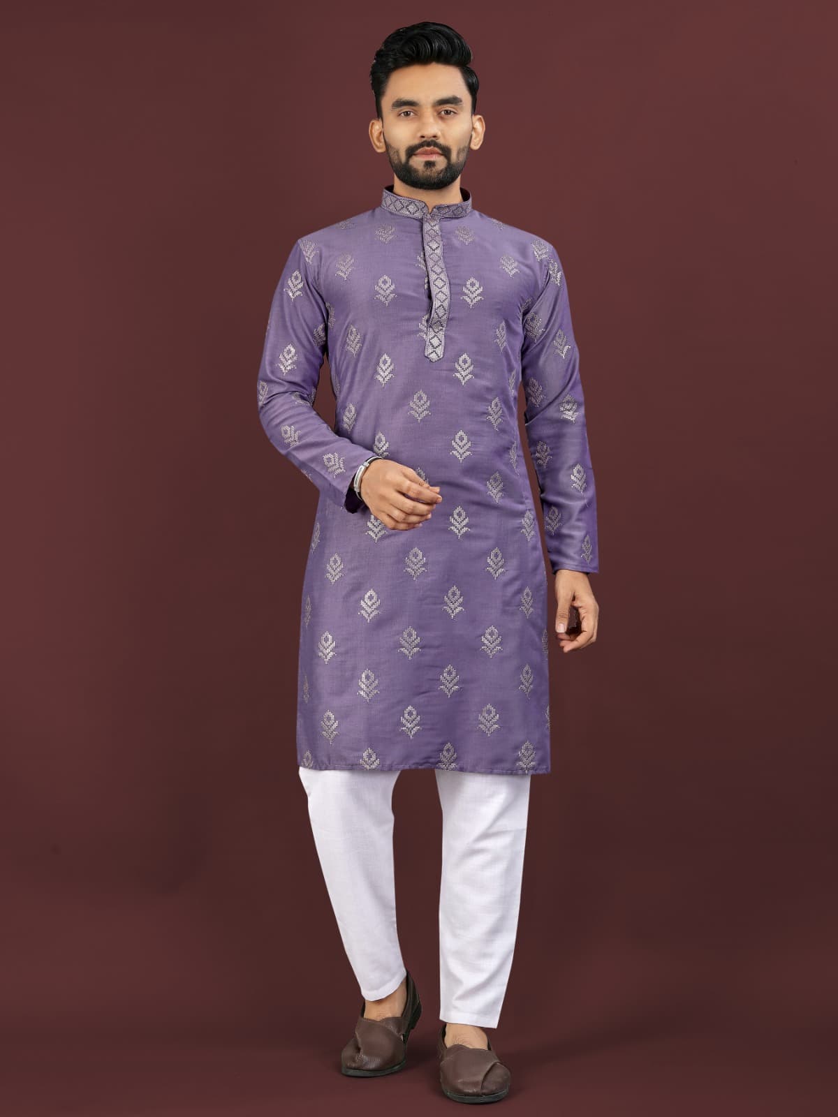 Purple Viscose Silk Kurta Pajama – Sequins Embroidery Work