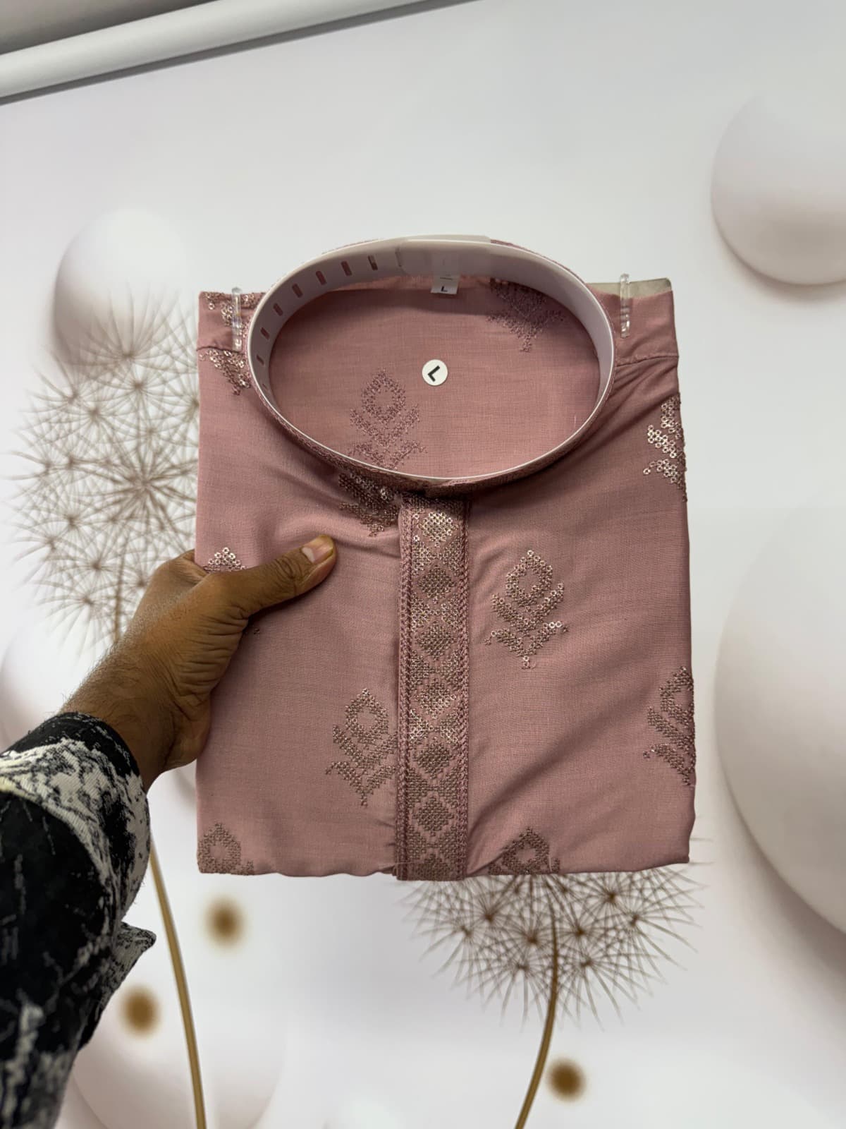 Dusky Rose Viscose Silk Kurta Pajama – Sequins Embroidery Work