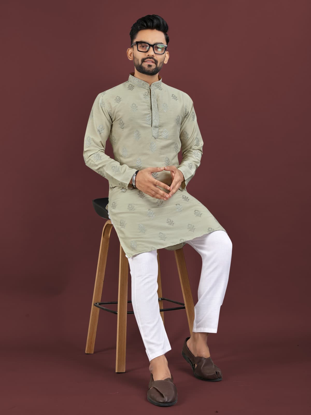 Grey Cloud Viscose Silk Kurta Pajama – Sequins Embroidery Work