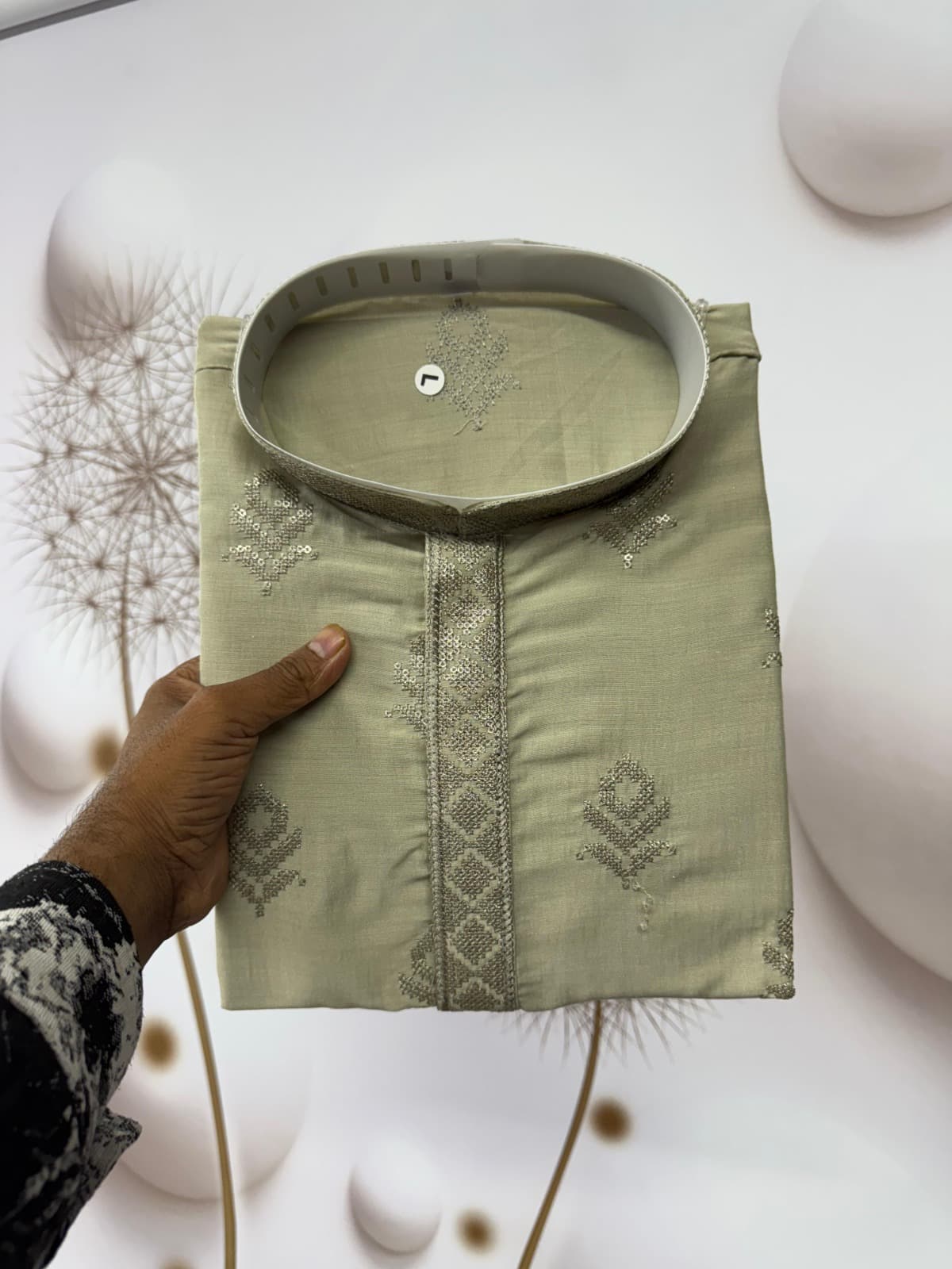 Grey Cloud Viscose Silk Kurta Pajama – Sequins Embroidery Work