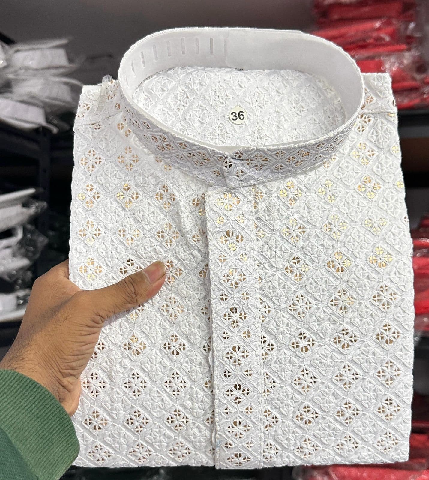 Men Chikankari Lucknowi Schifli Work Kurta Pajama Cotton Fabric