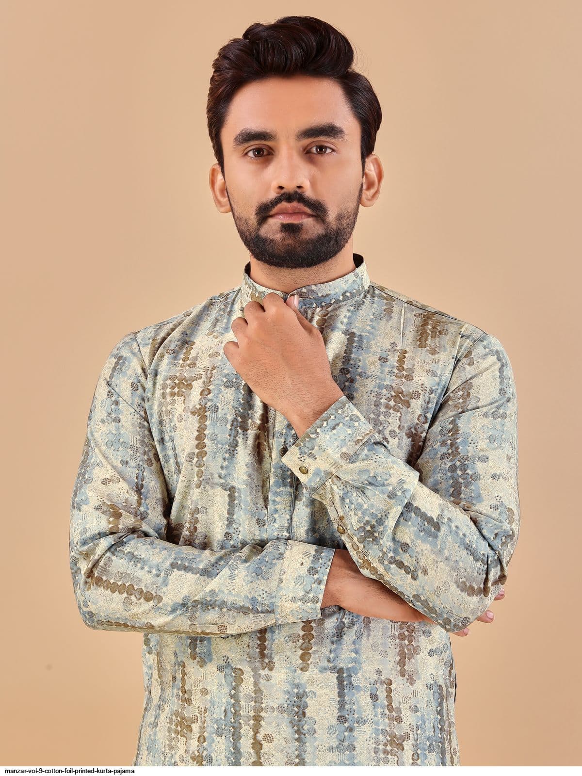 Multicolour Foil Print Cotton Long Kurta with Pajama Option