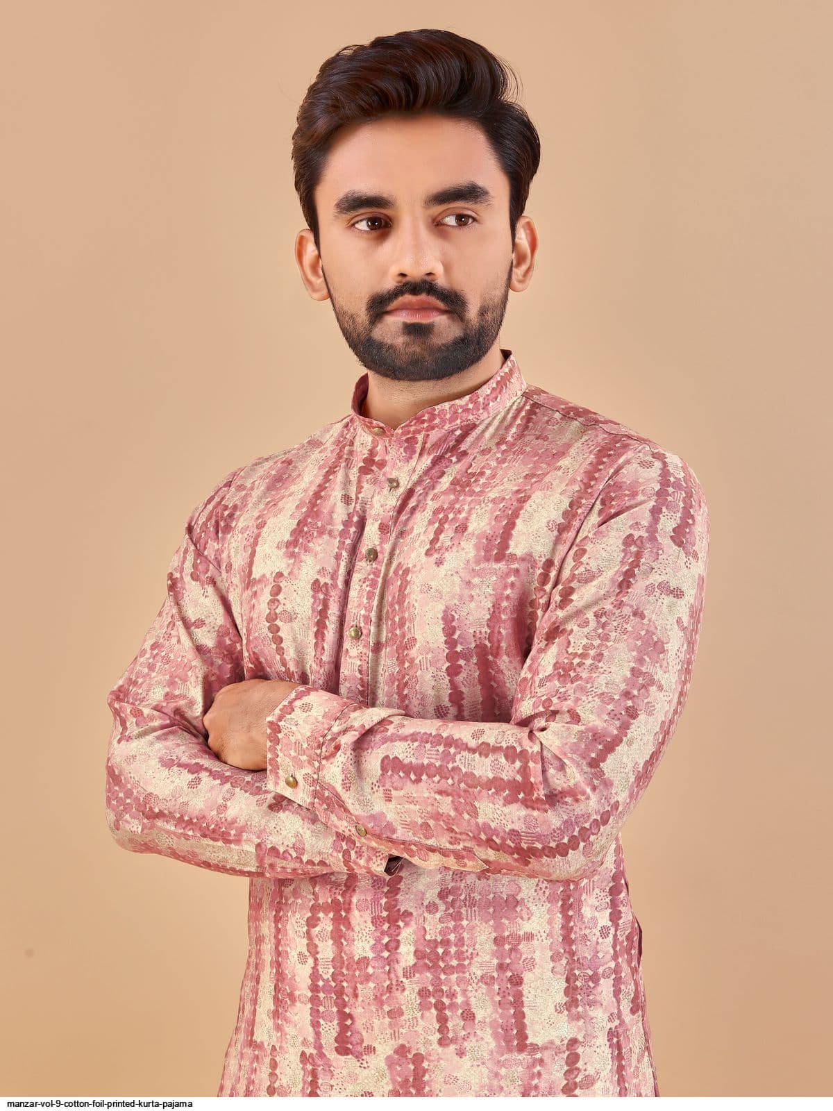 Multicolour Foil Print Cotton Long Kurta with Pajama Option