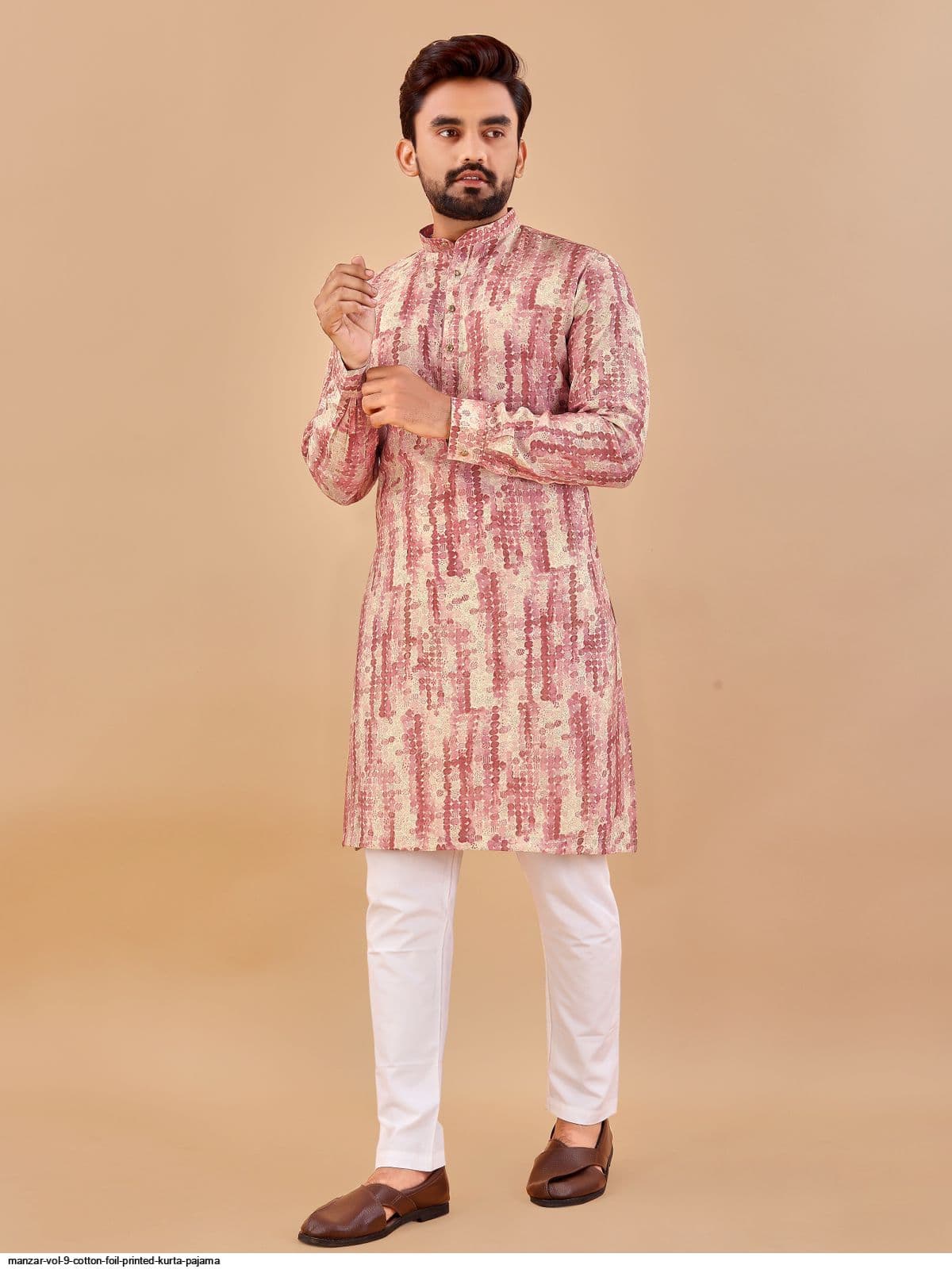 Multicolour Foil Print Cotton Long Kurta with Pajama Option