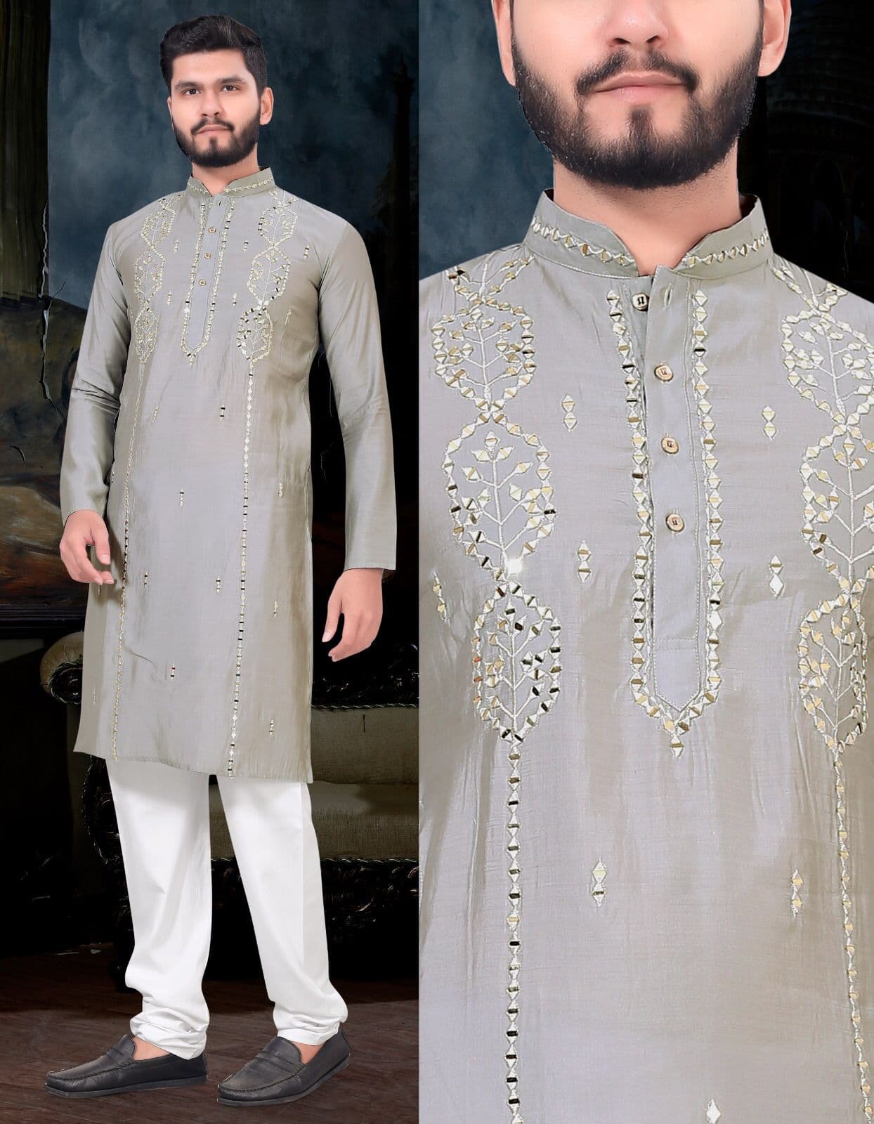 Grey Premium Viscose Kurta with Mirror Work Design