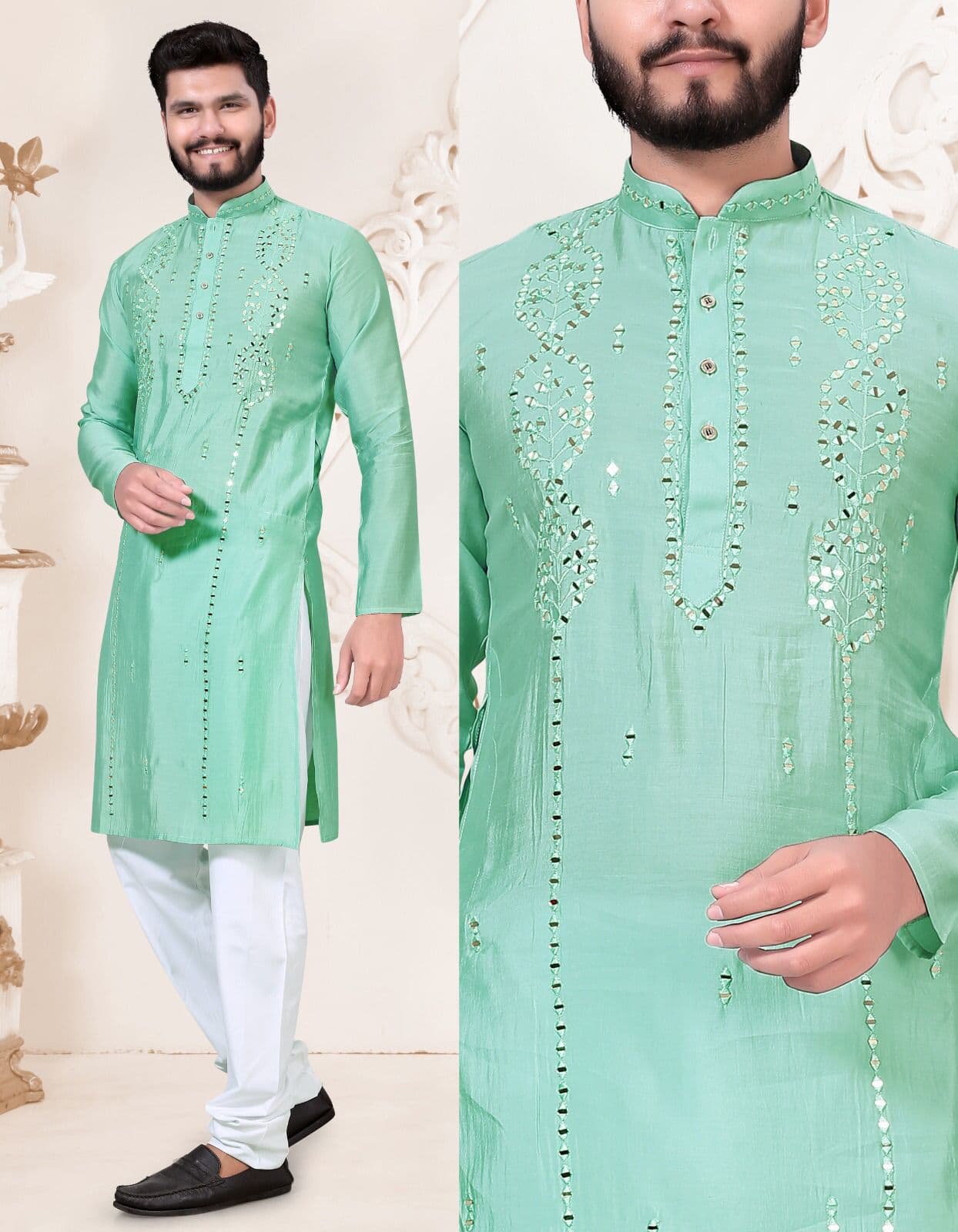 Aqua Premium Viscose Kurta with Mirror Work Design