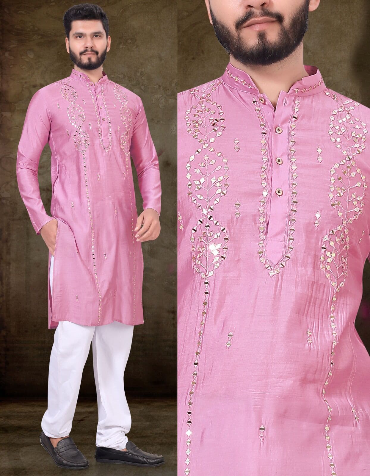 Pink Pearl Premium Viscose Kurta with Mirror Work Design