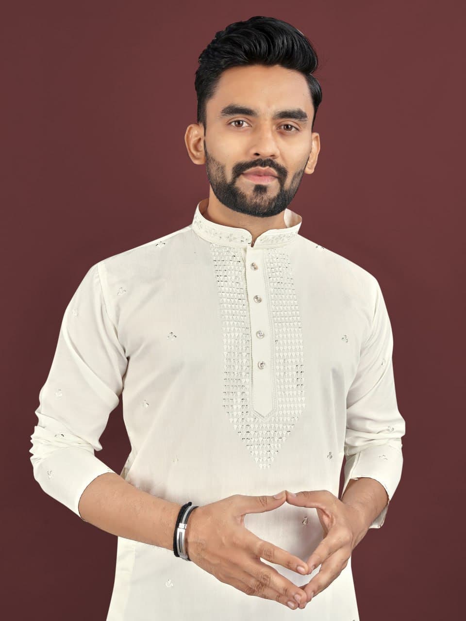 Off White Traditional Men's Kurta Pajama Set