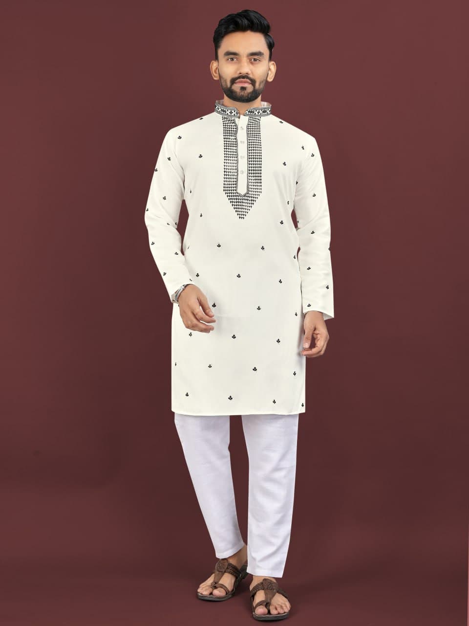 Cream Traditional Men's Kurta Pajama Set
