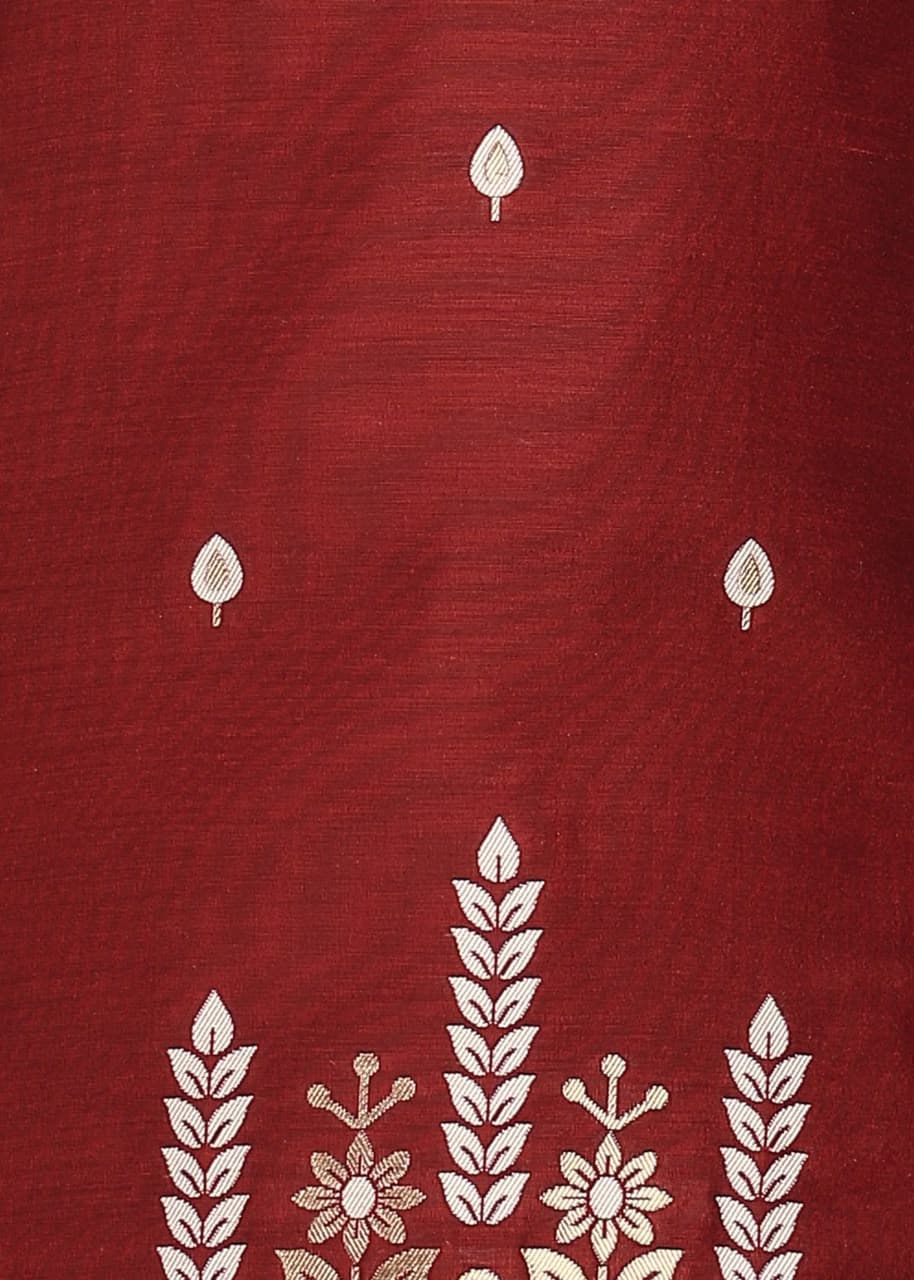 Maroon Fountain Daman Weaving Cotton Silk Kurta Set