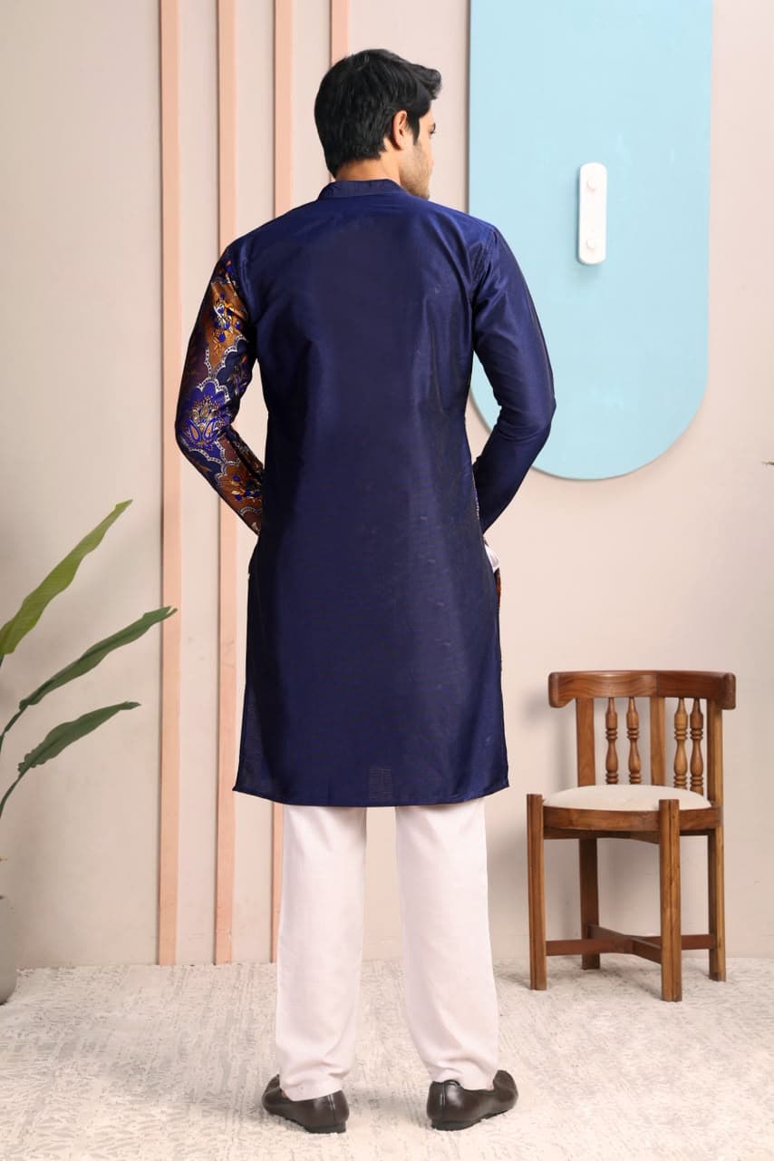Navy Blue Bismil Royal Brocade Woven Silk Kurta Set