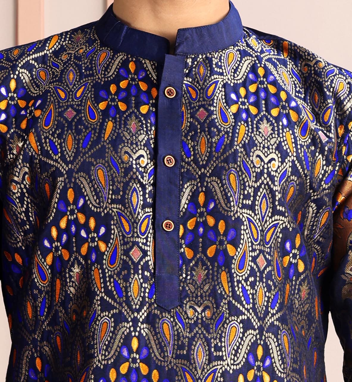 Navy Blue Bismil Royal Brocade Woven Silk Kurta Set