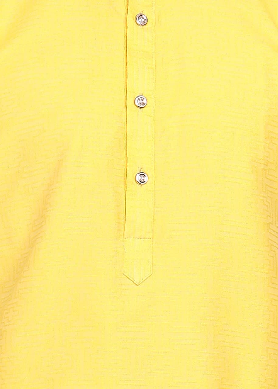 Lemon Yellow Royal Elephant Daman Woven Silk Kurta Set