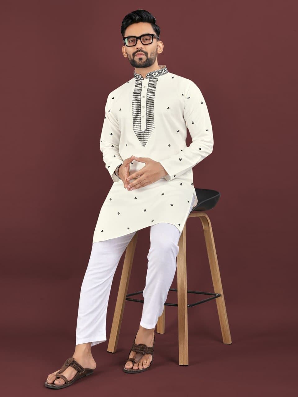 Cream Traditional Men's Kurta Pajama Set