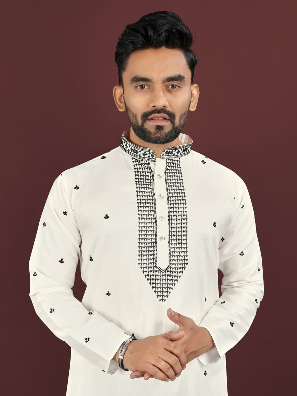 Cream Traditional Men's Kurta Pajama Set