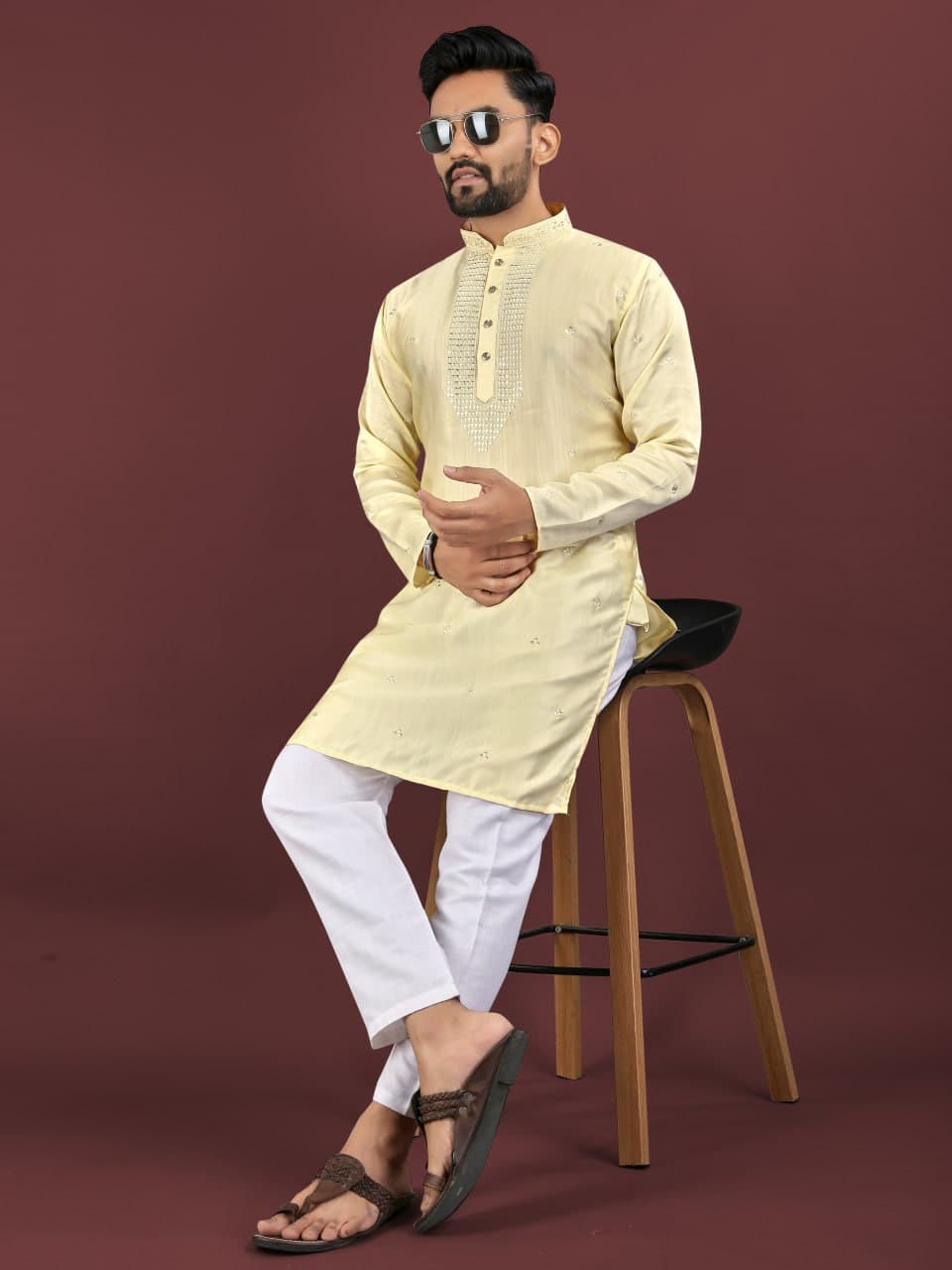 Yellow Traditional Men's Kurta Pajama Set