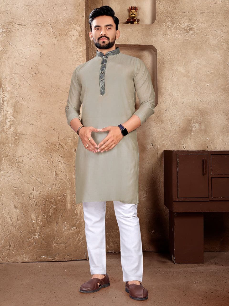 Silk Woven Kurta Pajama For Men