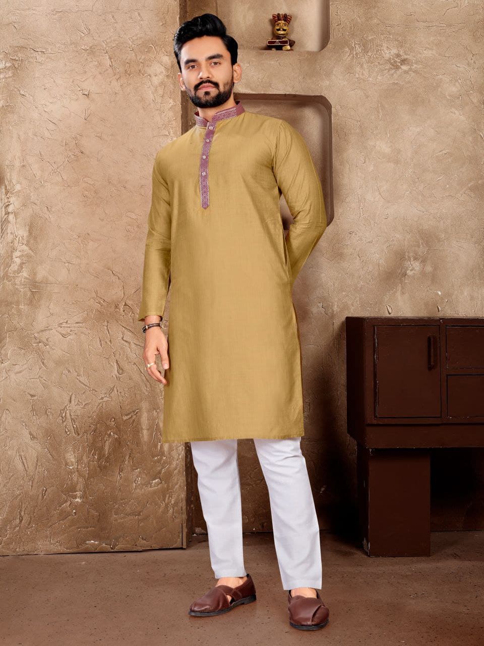 Silk Woven Kurta Pajama For Men