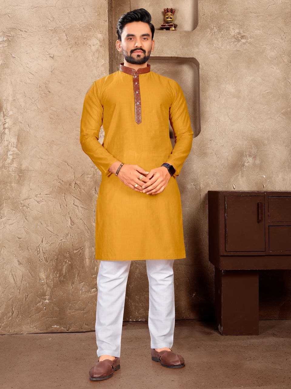 Silk Woven Kurta Pajama For Men