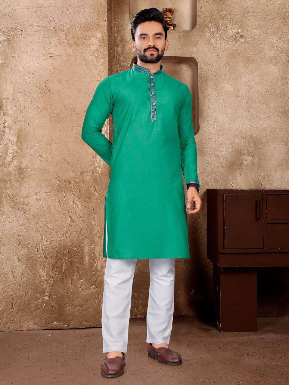 Silk Woven Kurta Pajama For Men