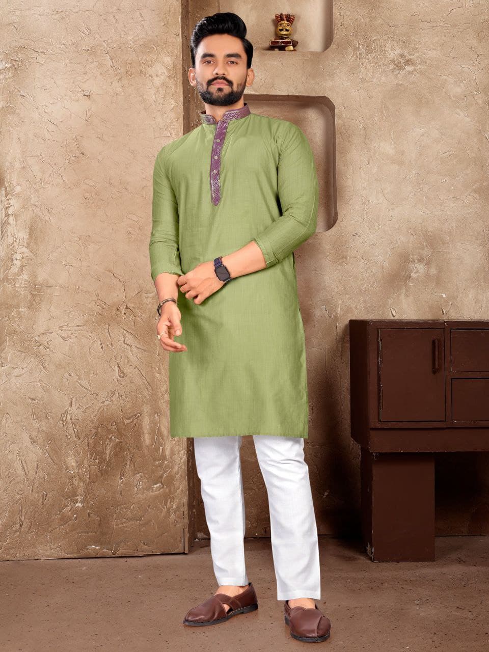 Silk Woven Kurta Pajama For Men