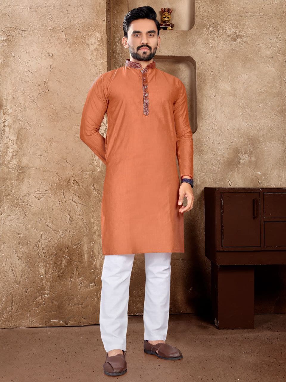 Silk Woven Kurta Pajama For Men