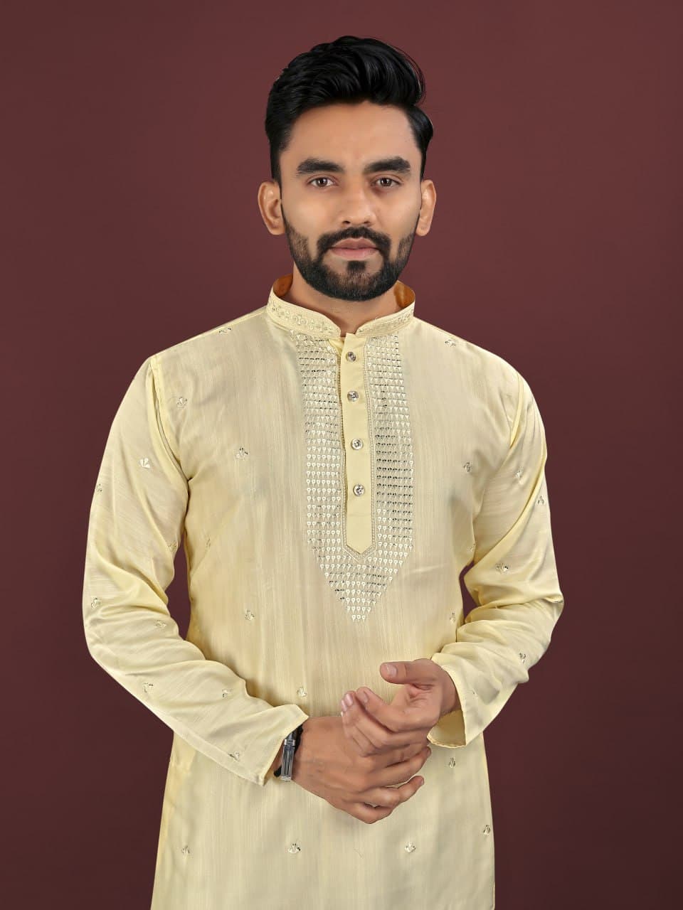 Yellow Traditional Men's Kurta Pajama Set