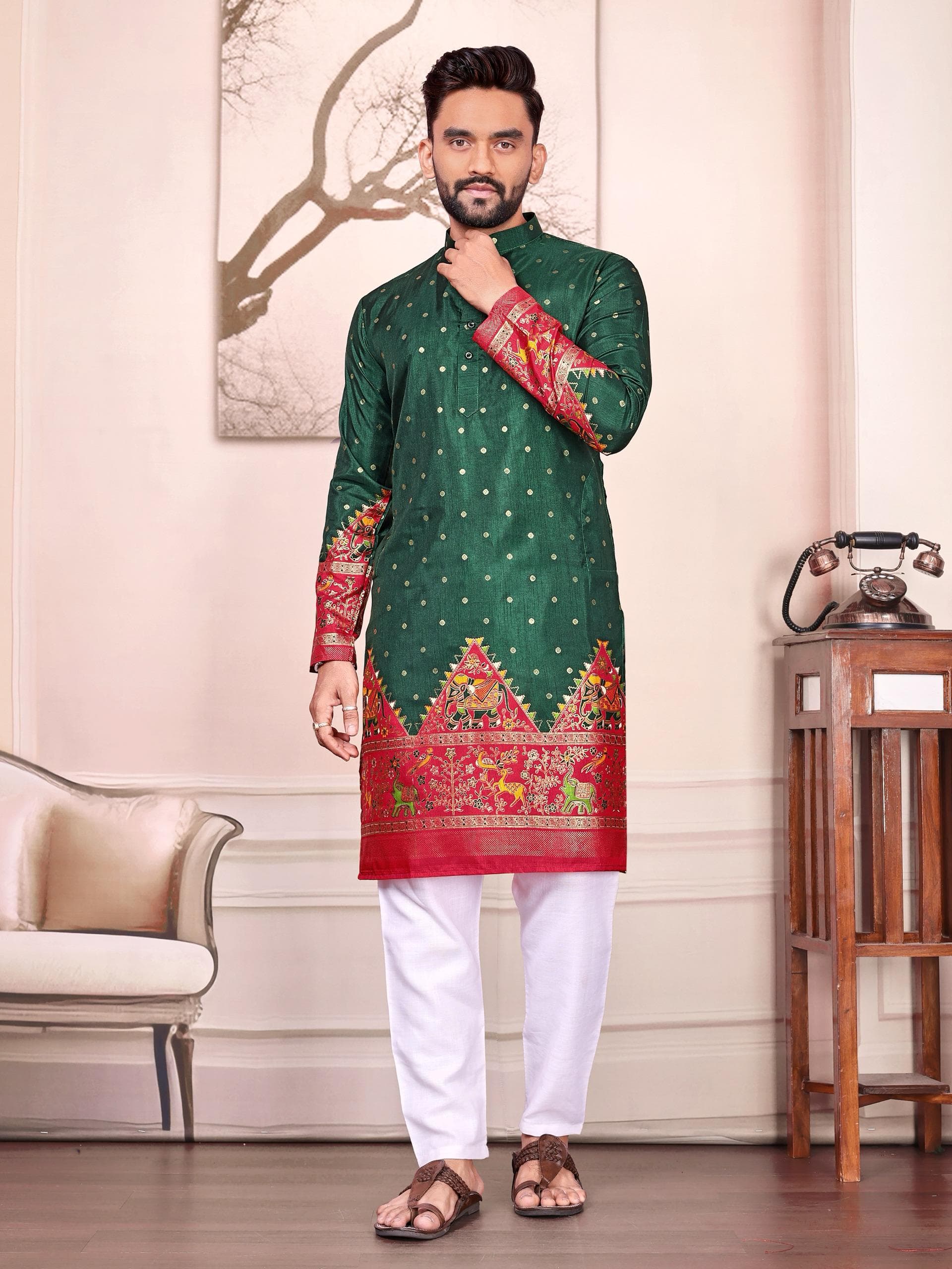 Mineral Green Patola Foil Print Kurta Pajama Set
