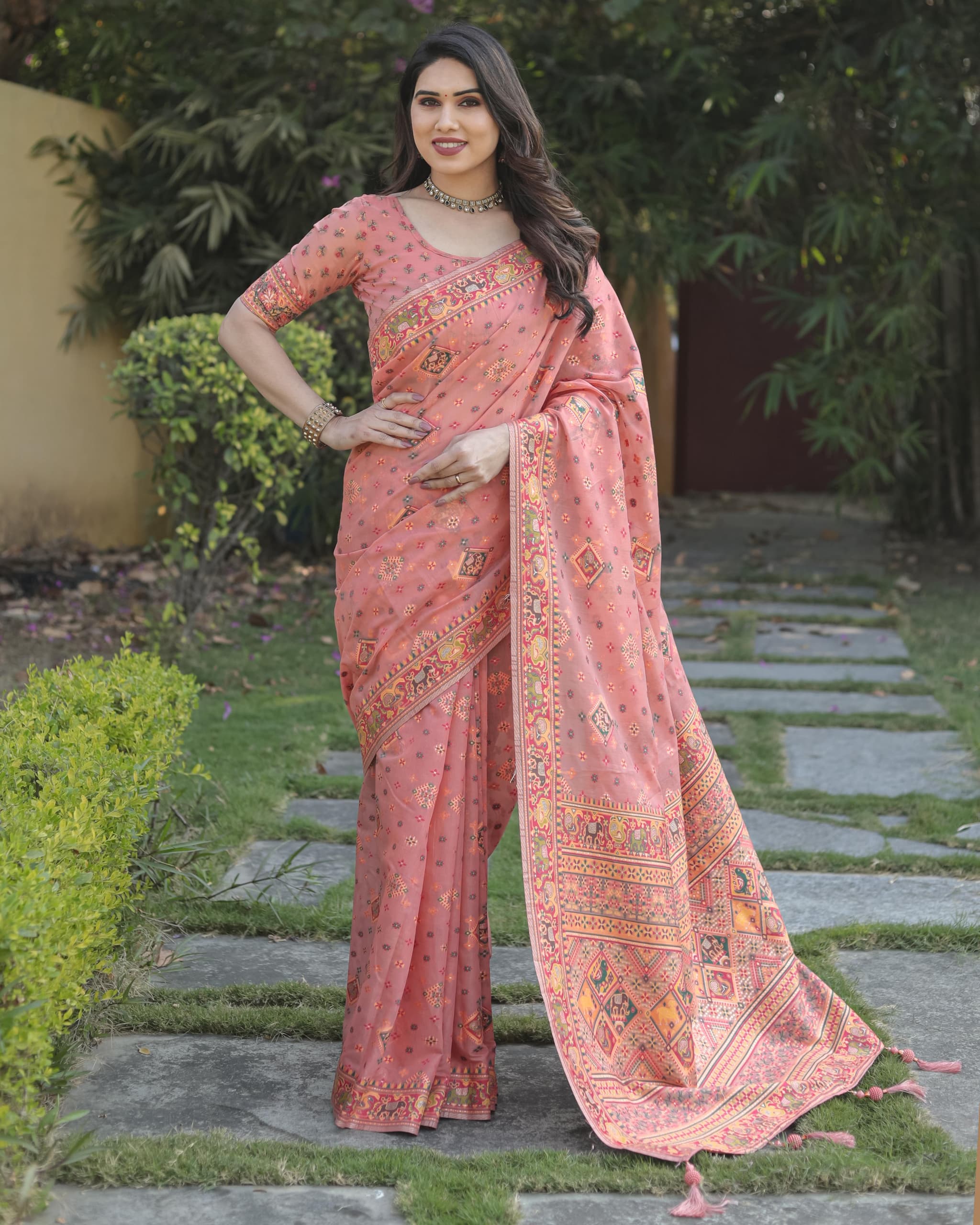 Hit Pink Pashmina Soft Cotton Saree with Weaving Work