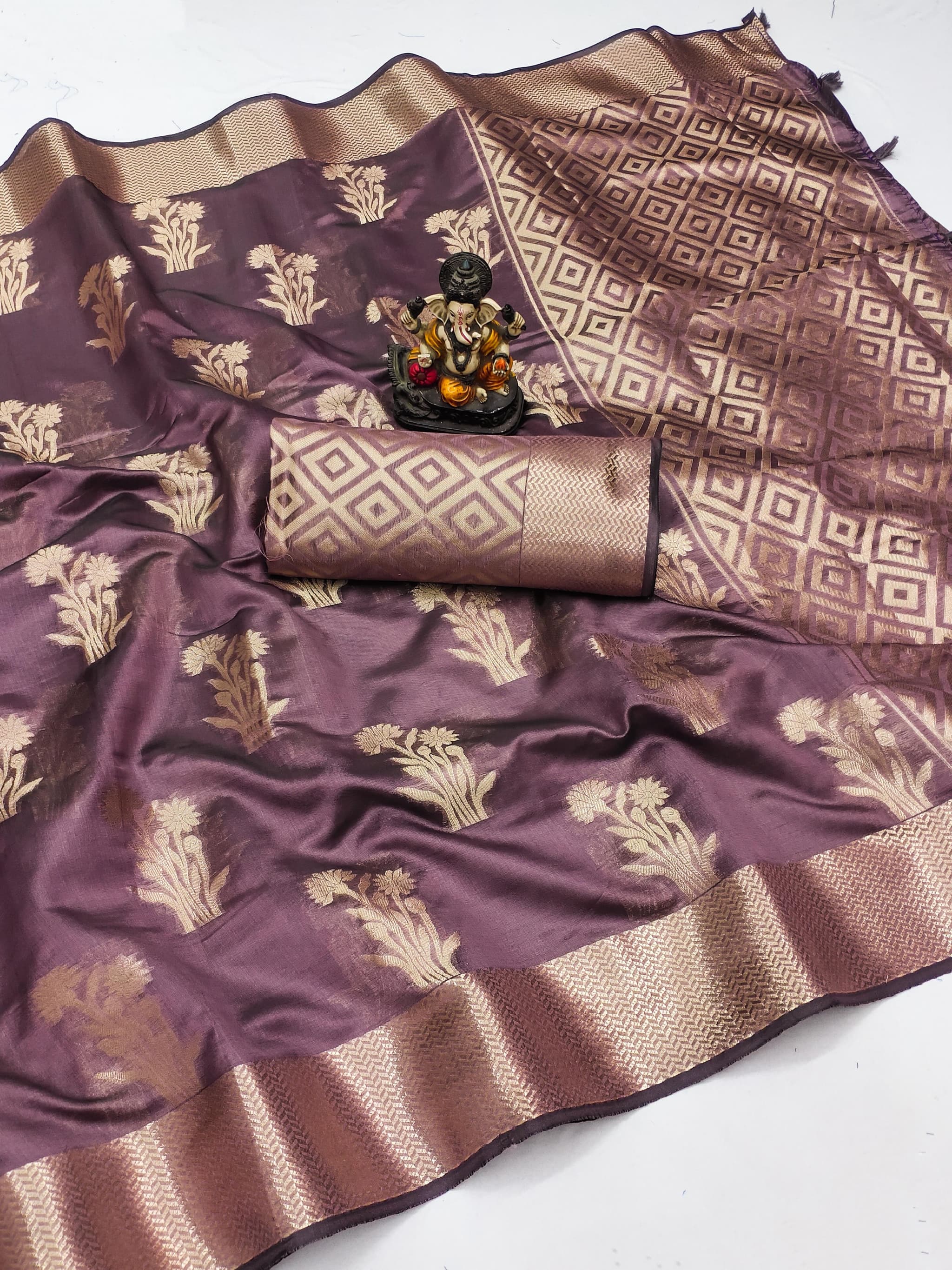 Reddish Grey Soft Banarasi Organza Silk Saree