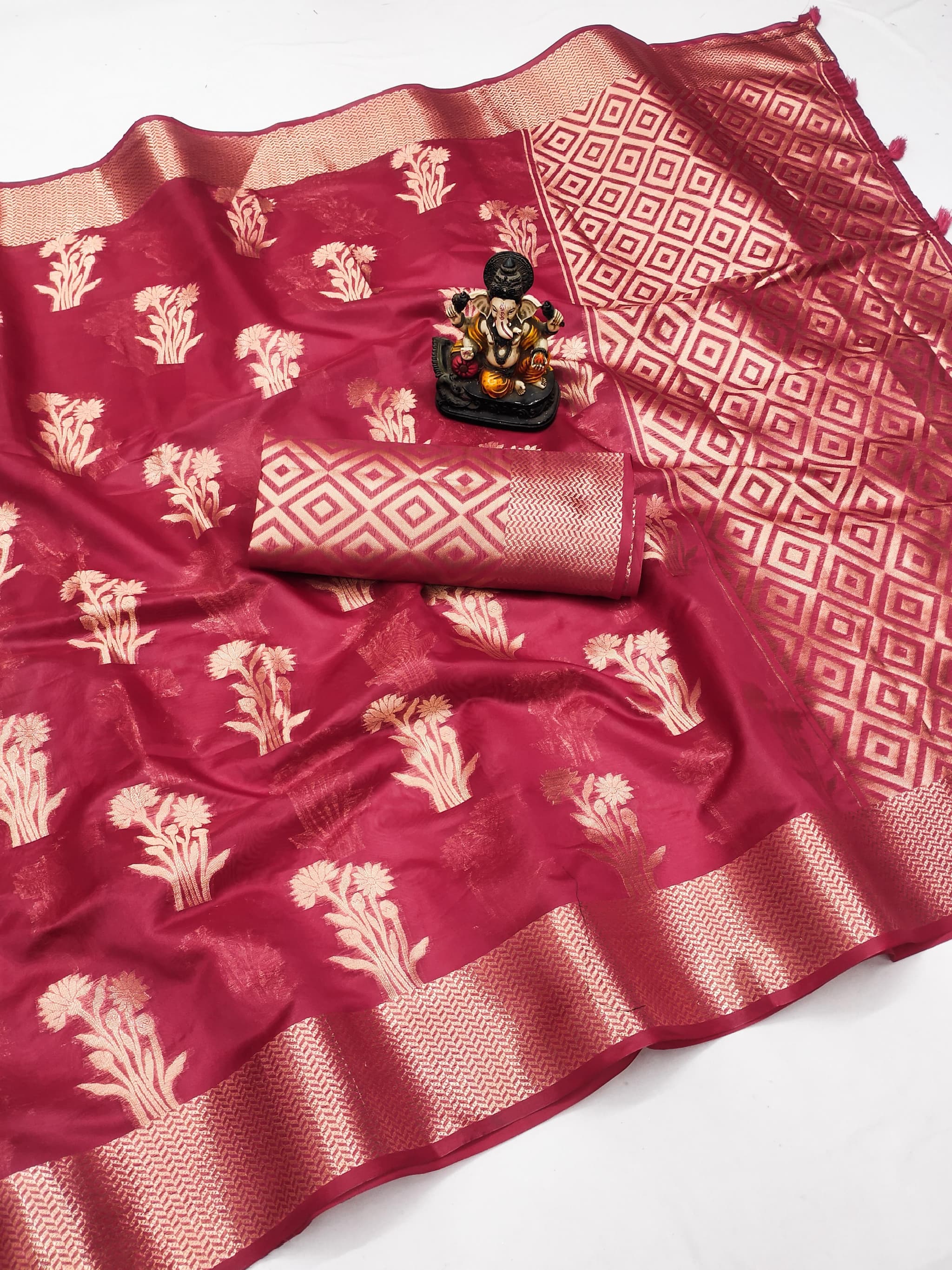 Red Soft Banarasi Organza Silk Saree