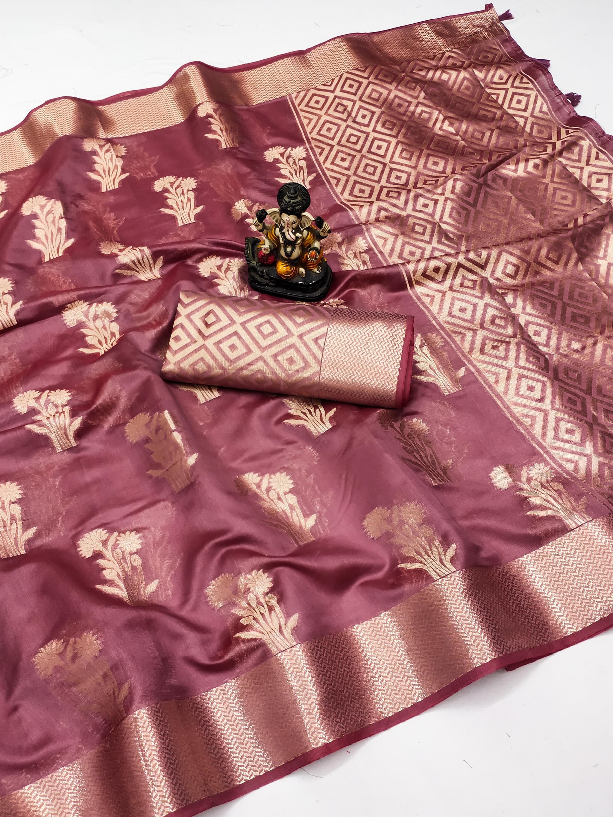 Dusky Rose Soft Banarasi Organza Silk Saree