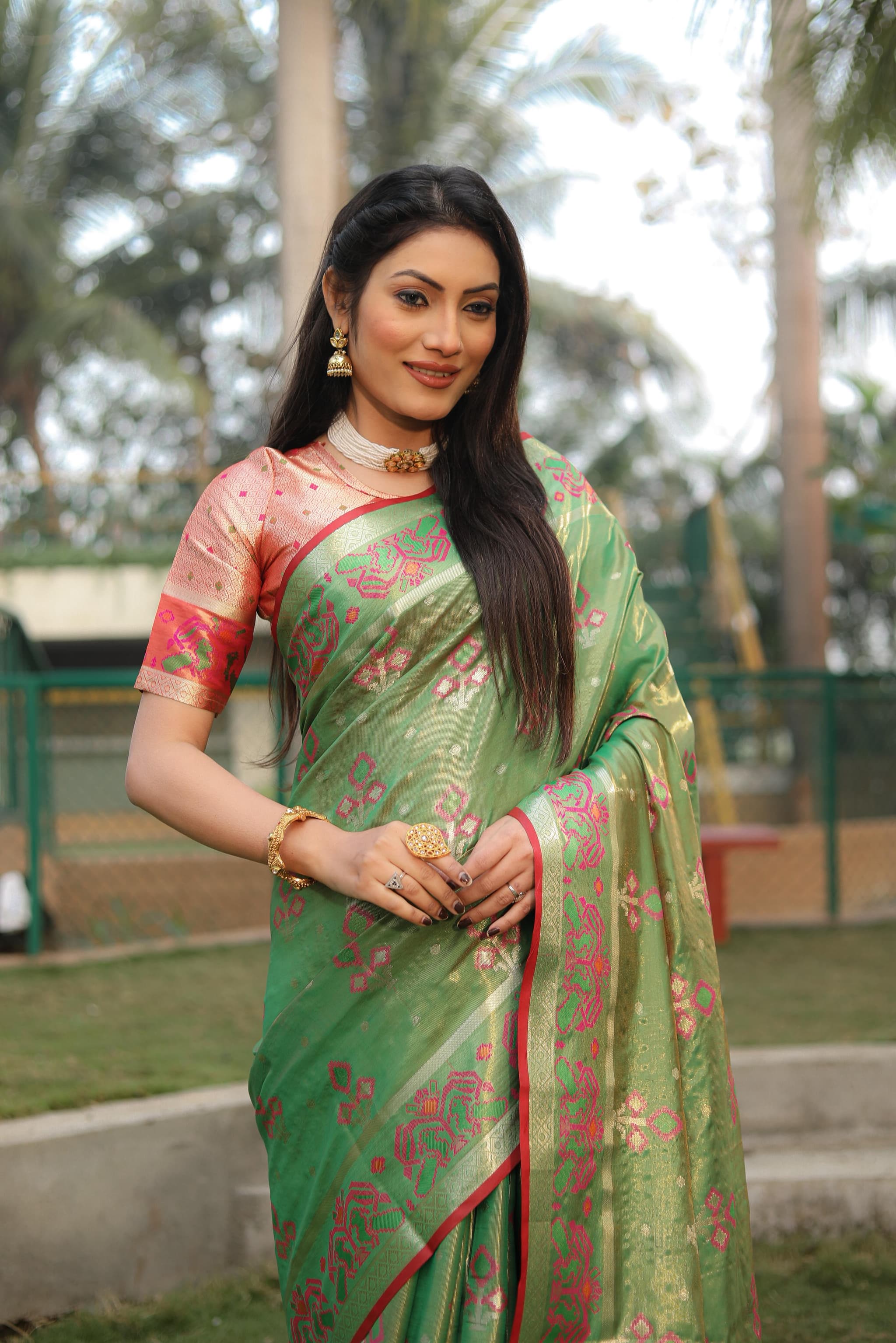 Green Soft Banarasi Organza Silk Saree